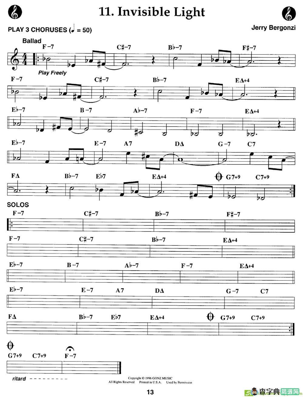 Invisible Light萨克斯曲谱(Jerry演唱)