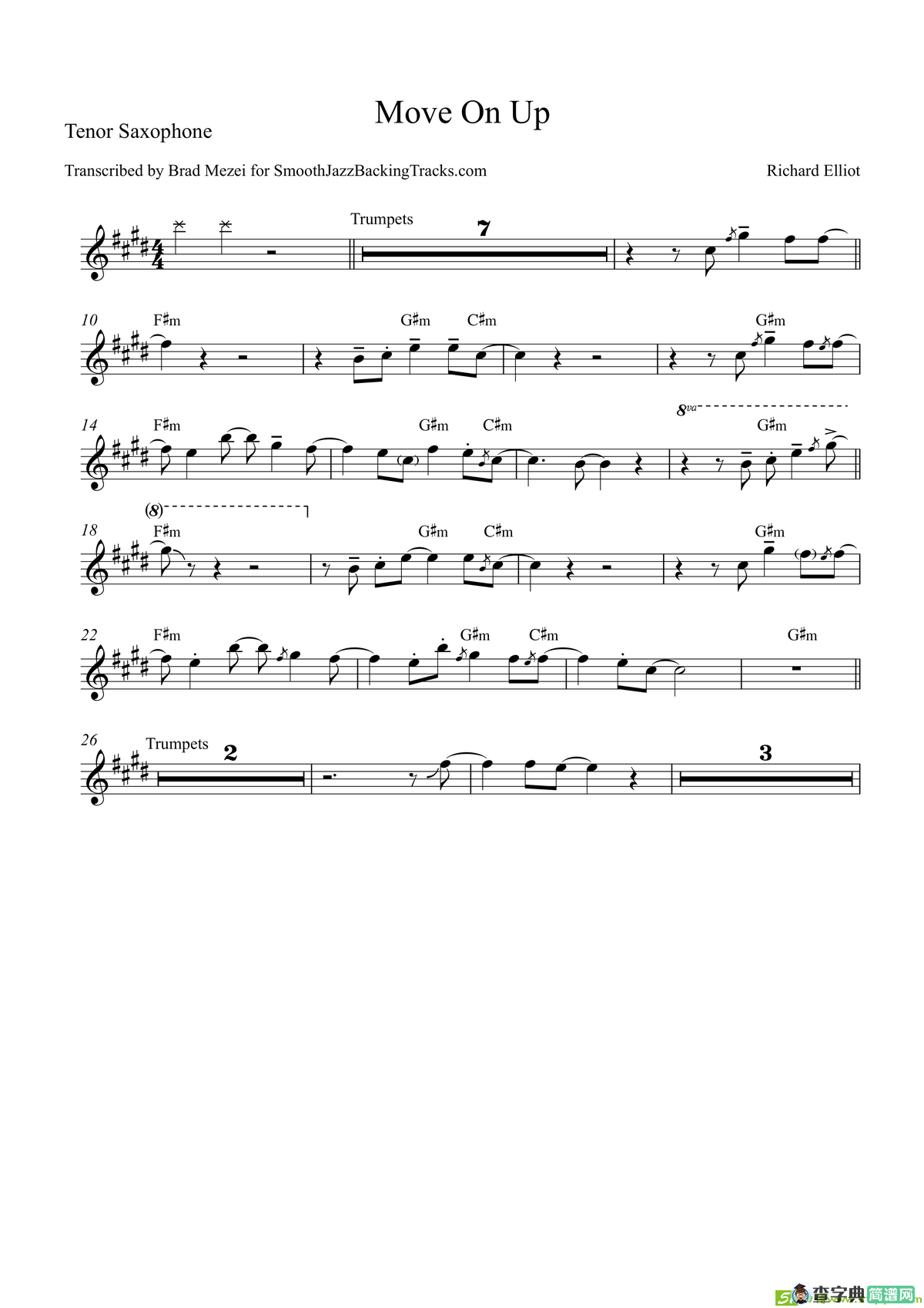MoveOnUp（次中音萨克斯）萨克斯谱