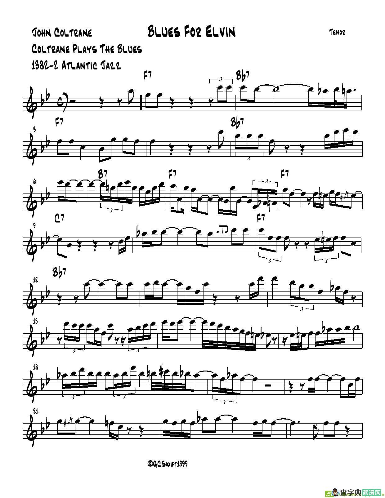 BLUES FOR ELVIN萨克斯谱