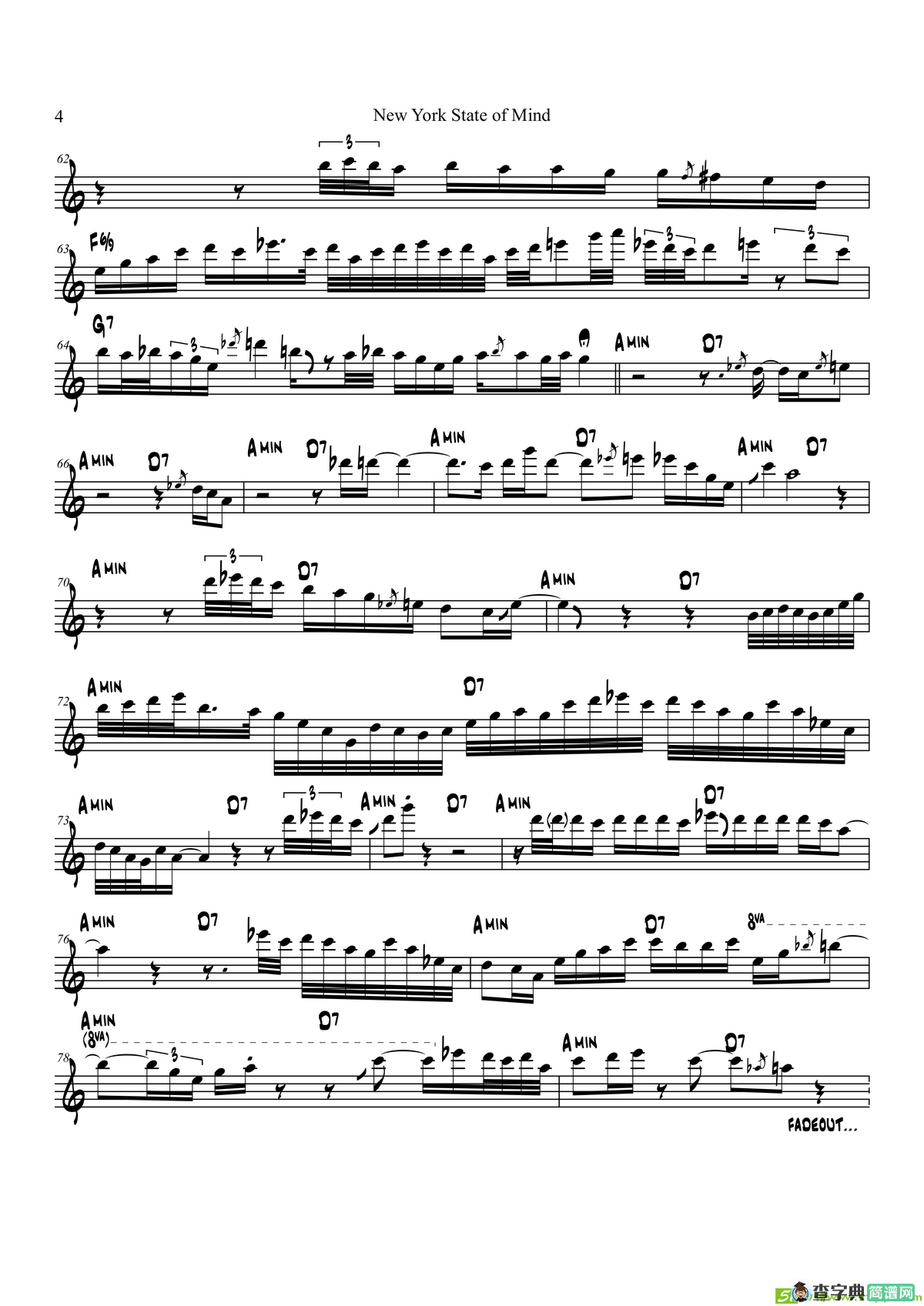 NewYorkStateofMind（次中音萨克斯）萨克斯谱