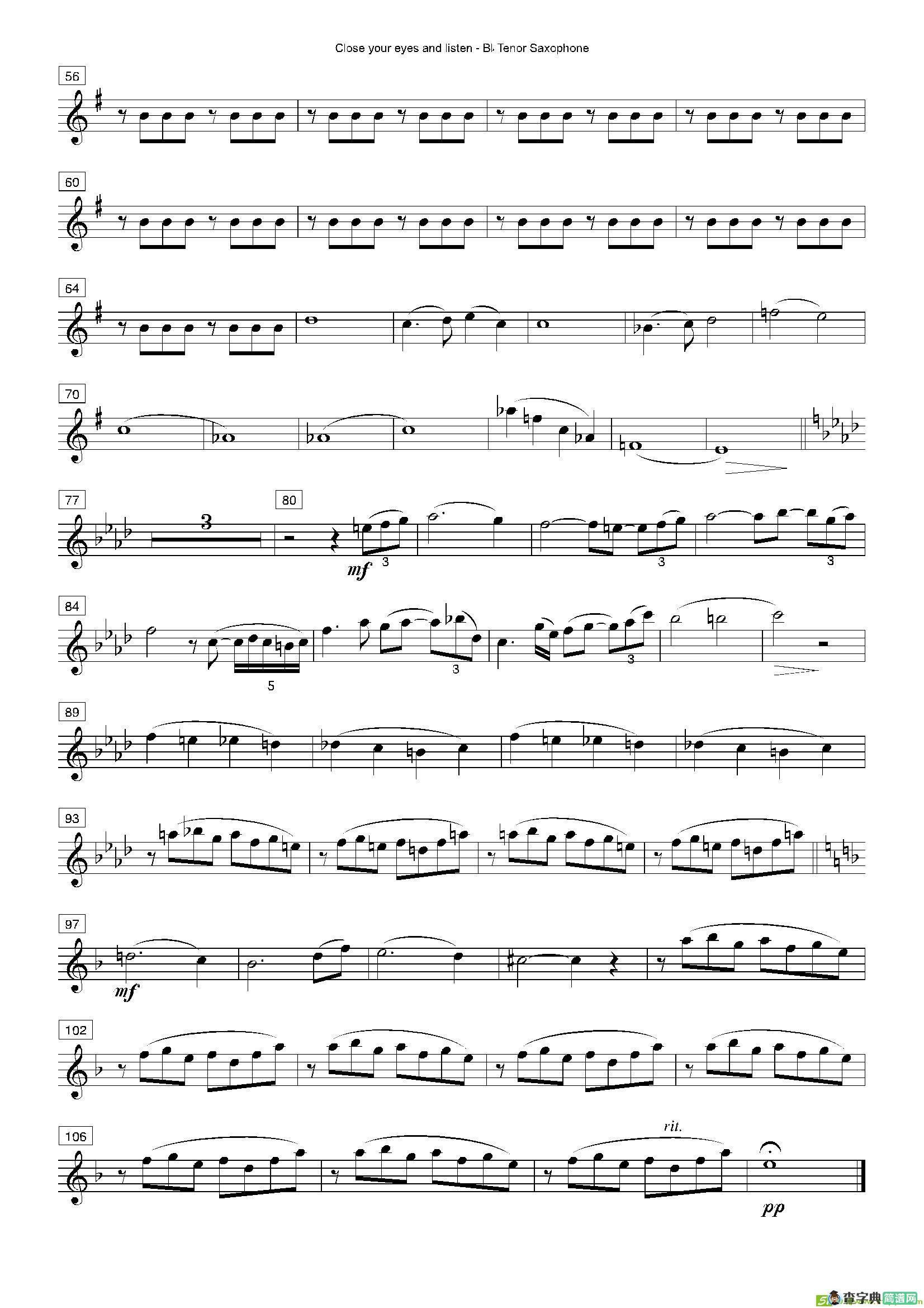 Closeyoureyesandlisten（四重奏总谱+分谱）萨克斯谱