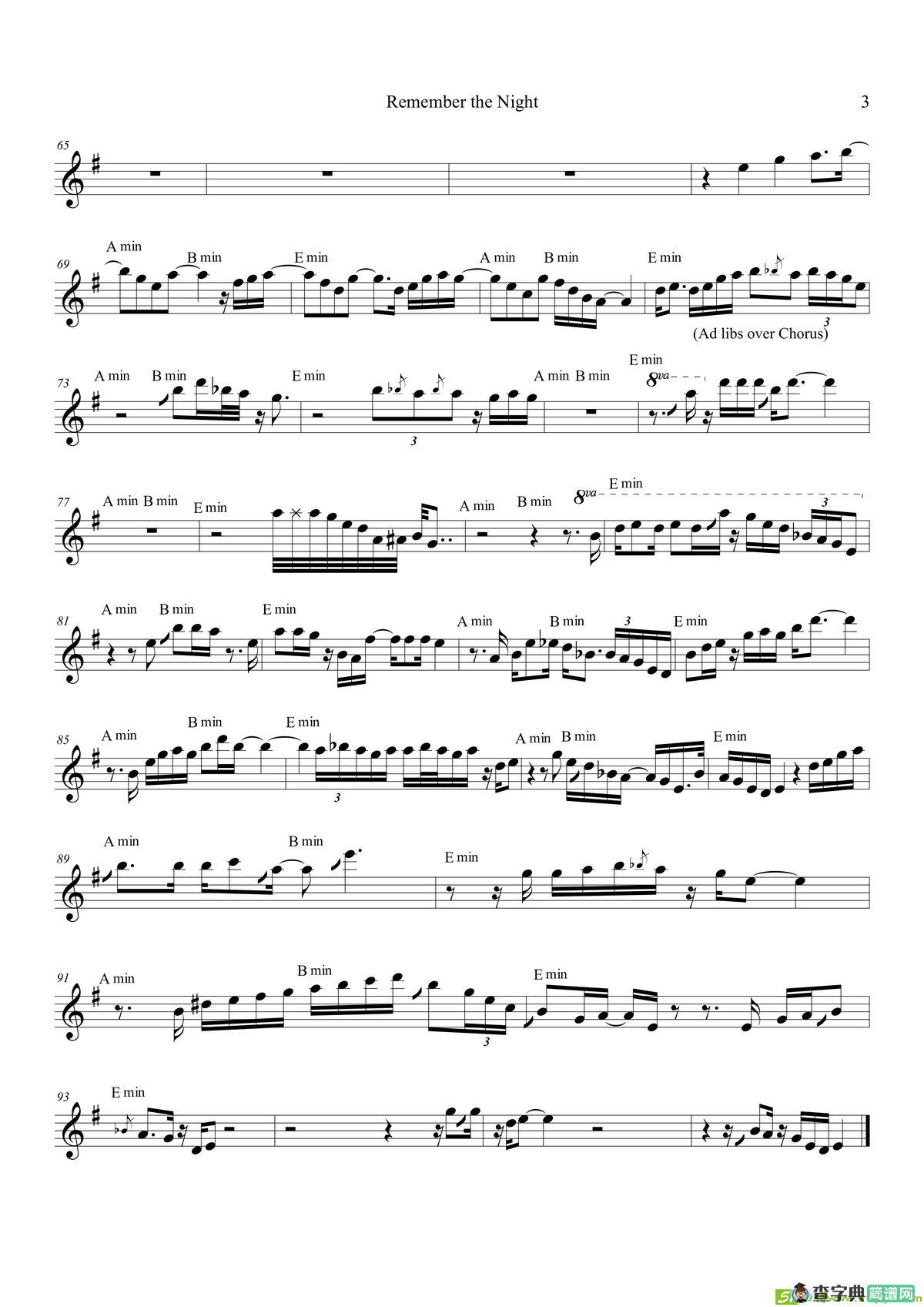 RememberTheNight（次中音萨克斯）萨克斯谱
