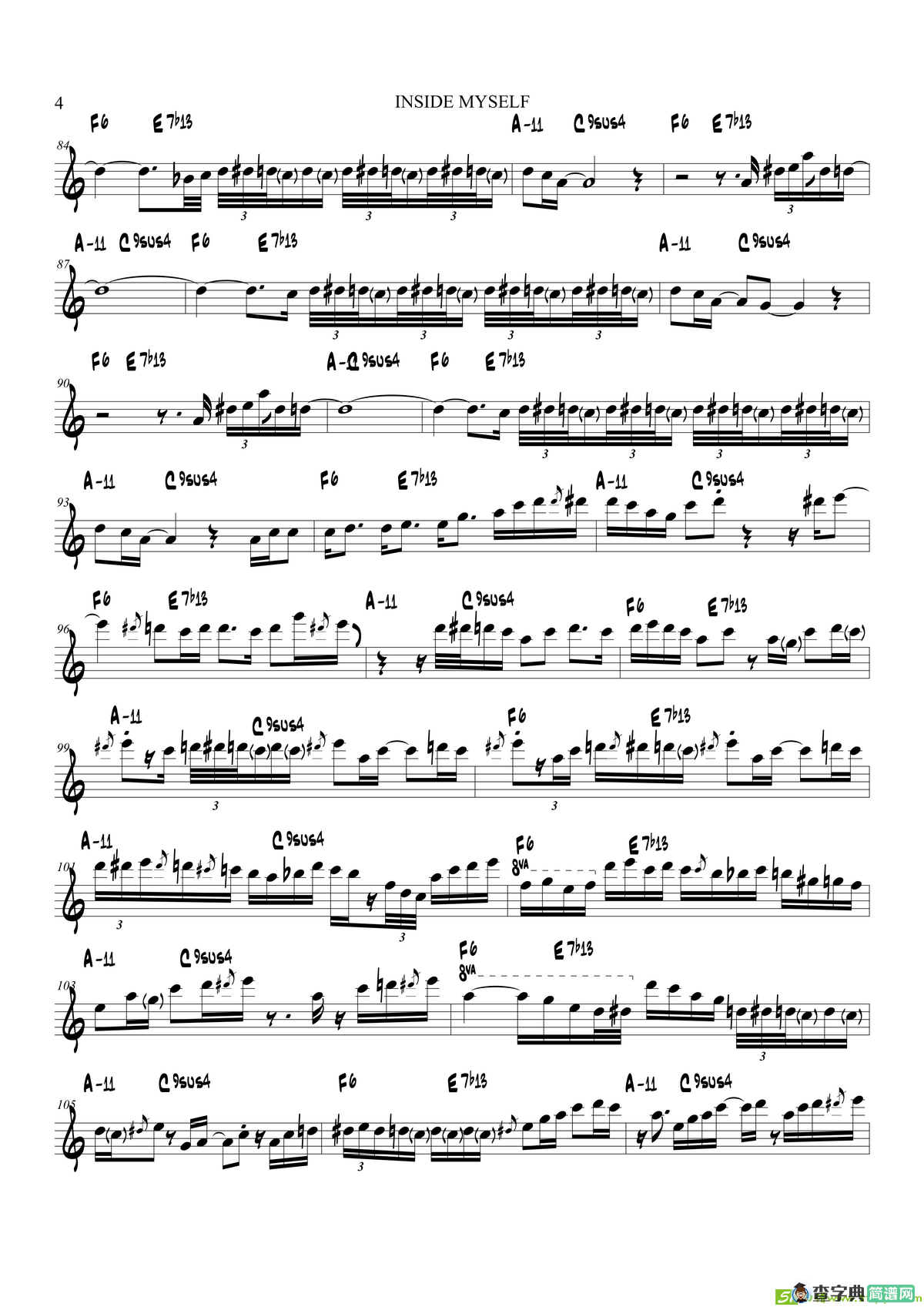 InsideMyself（中音萨克斯）萨克斯谱