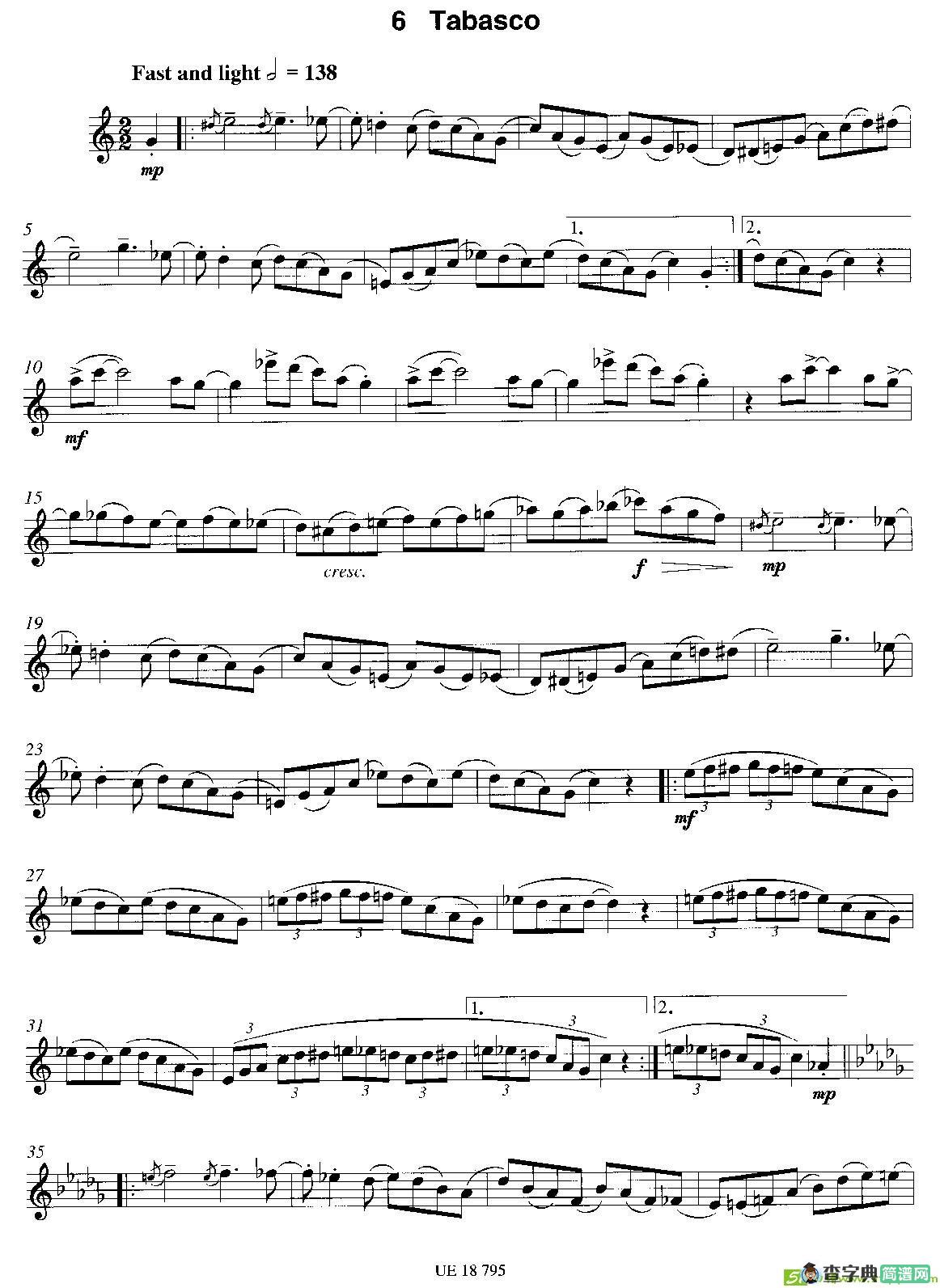 Tabasco萨克斯谱(James作曲)