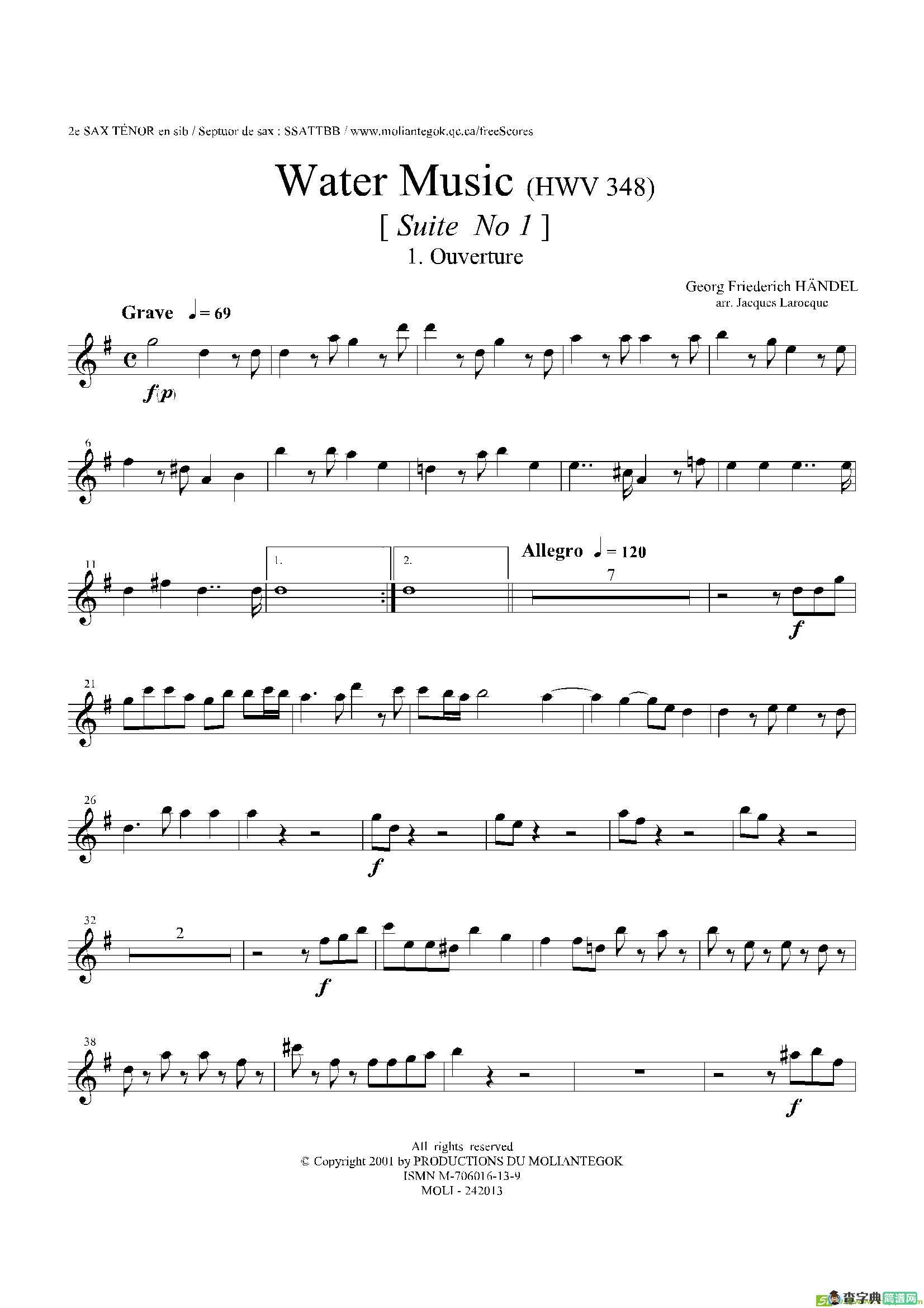 WaterMusic（HWV.348No.1）（第二次中音萨克斯）萨克斯谱