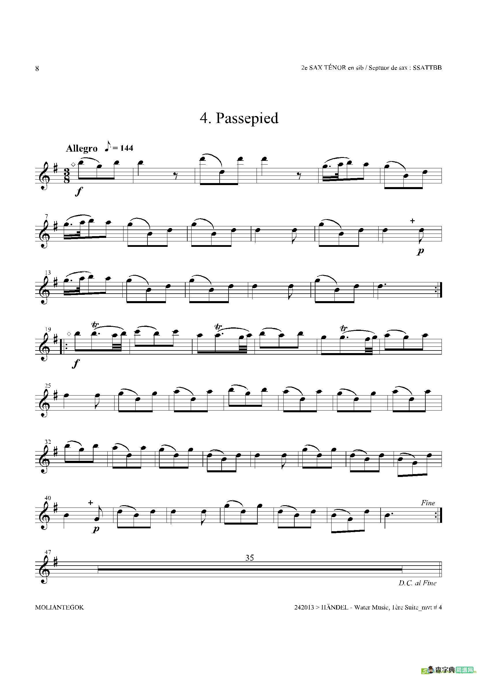 WaterMusic（HWV.348No.1）（第二次中音萨克斯）萨克斯谱