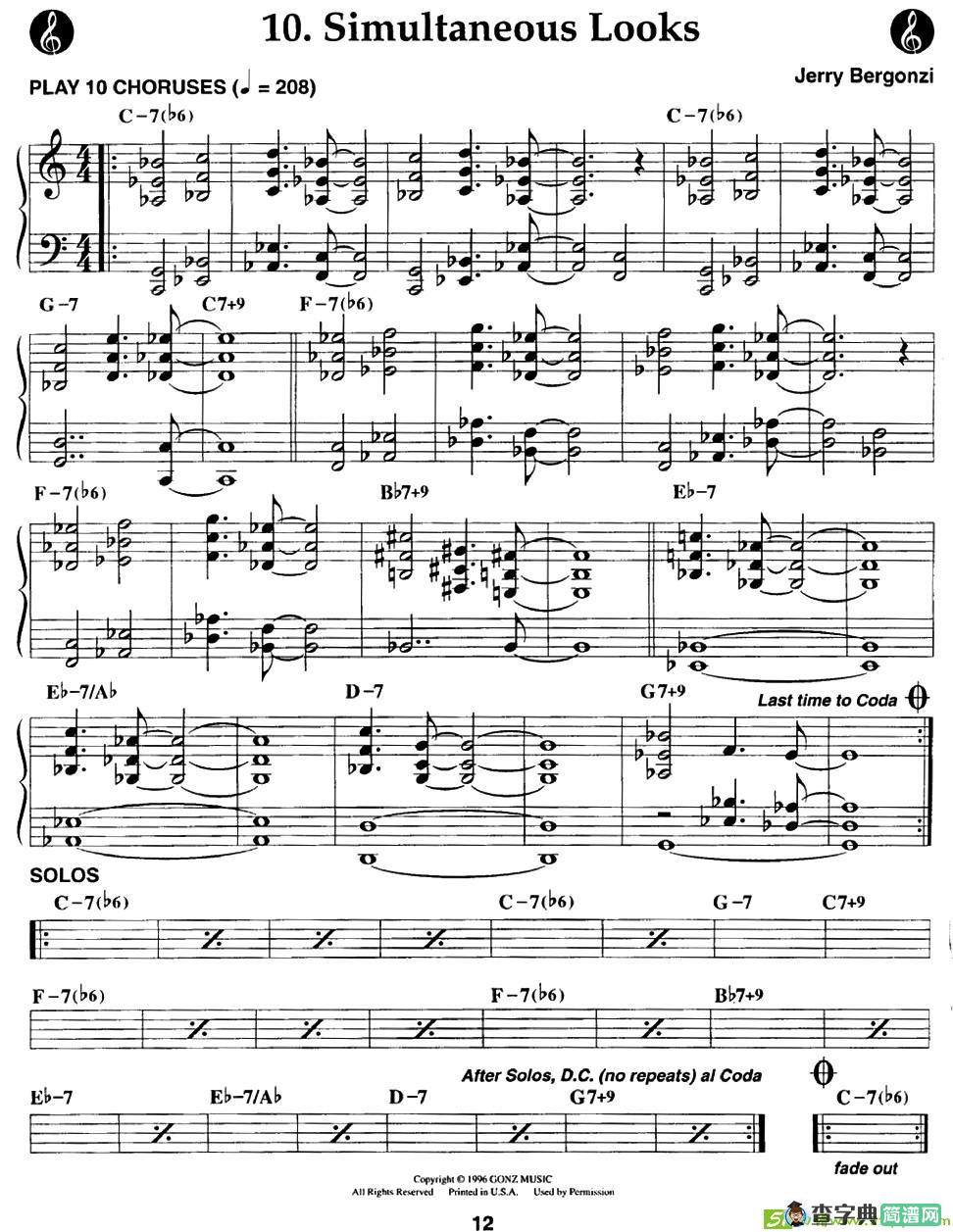 Simultaneous Looks萨克斯曲谱(Jerry演唱)