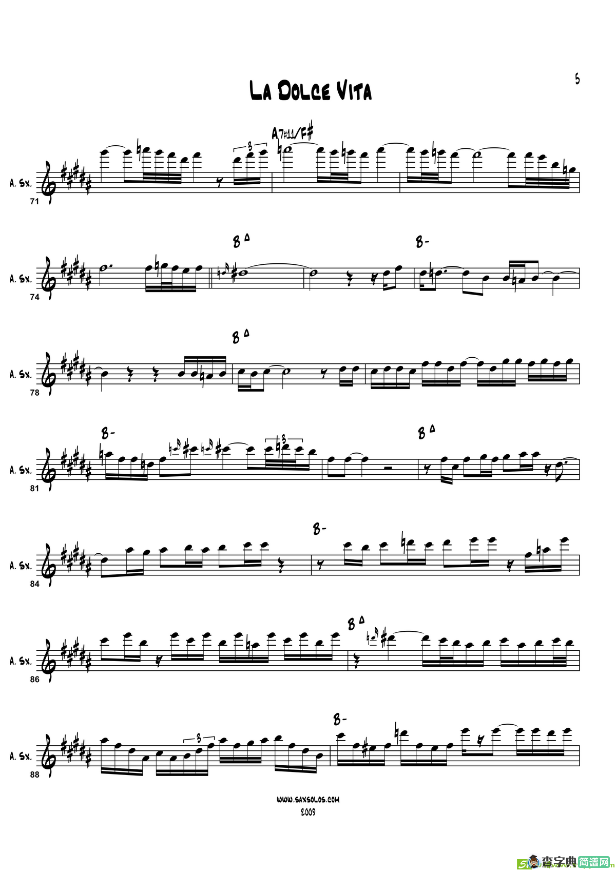 LaDolceVita（中音萨克斯）萨克斯谱