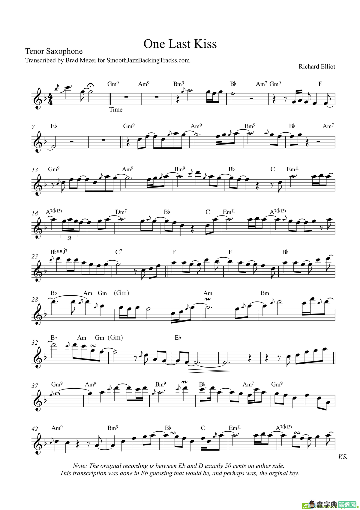 OneLastKiss（次中音萨克斯）萨克斯谱