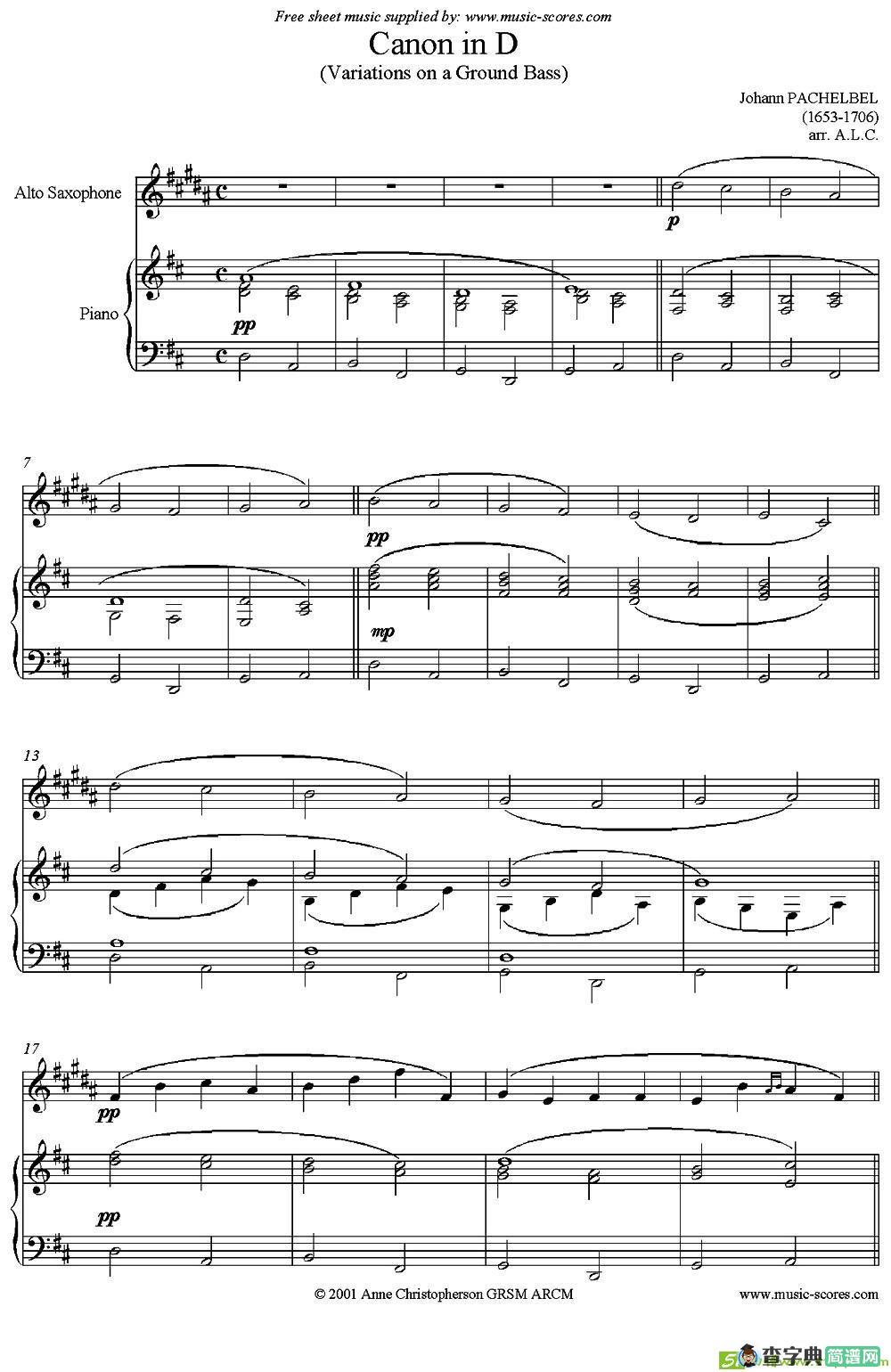 CanoninD（中音萨克斯+钢琴伴奏）萨克斯谱