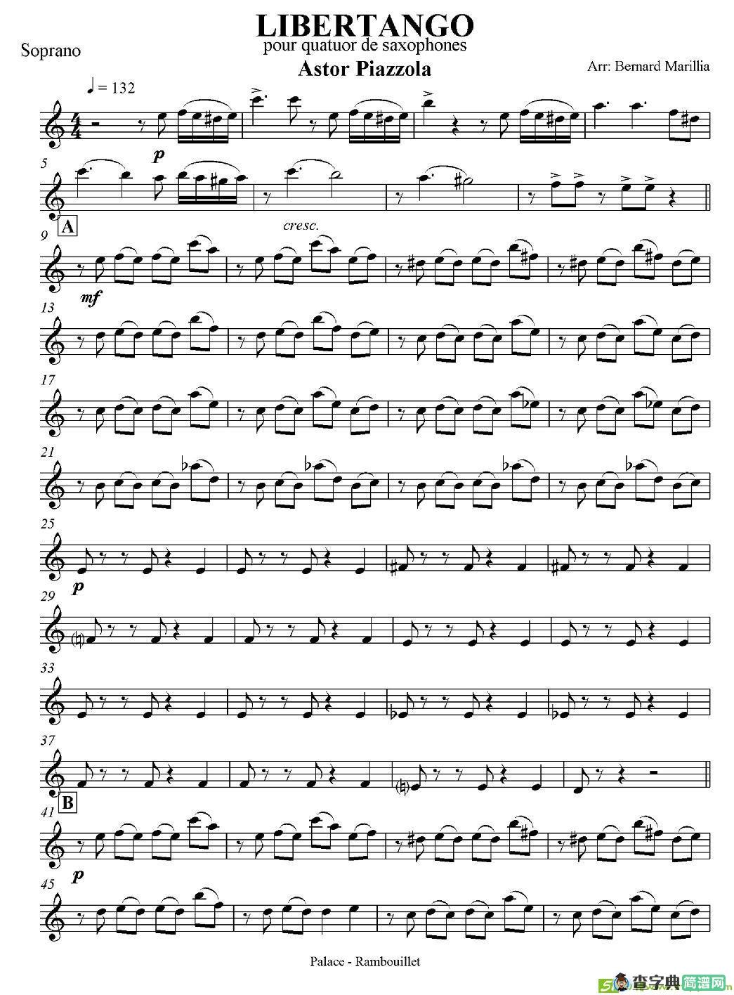 LIBERTANGO萨克斯谱(皮耶左拉作曲)