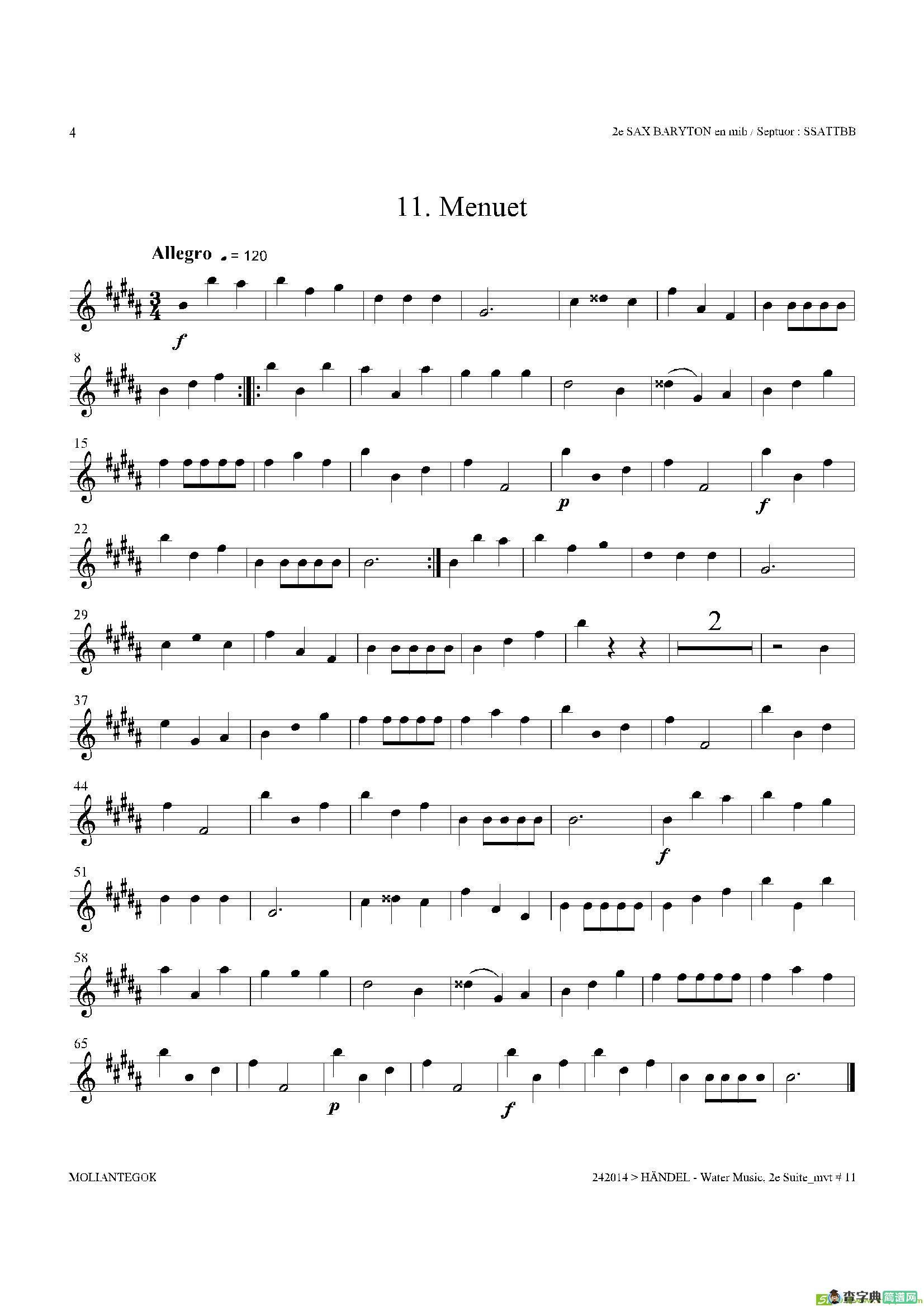 WaterMusic（HWV.349No.2）（第二上低音萨克斯）萨克斯谱