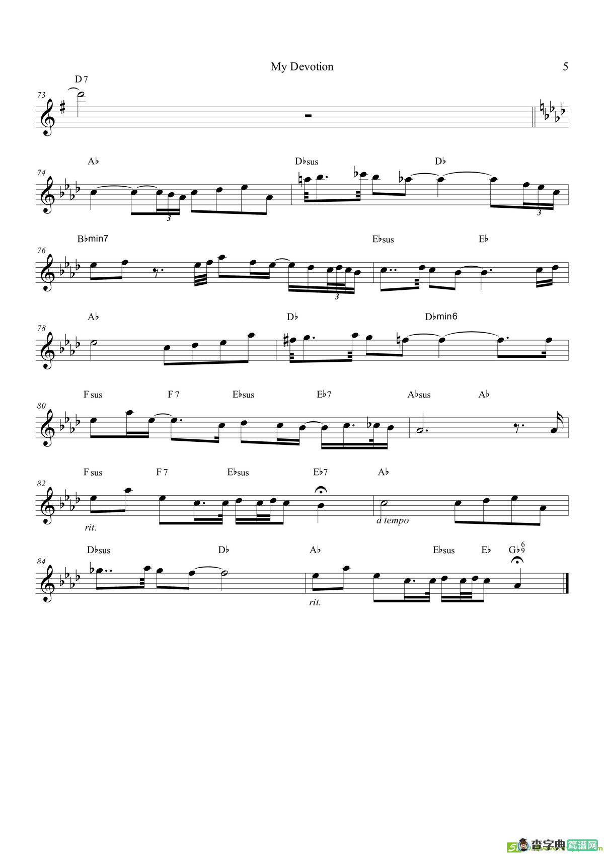 MyDevotion（次中音萨克斯）萨克斯谱