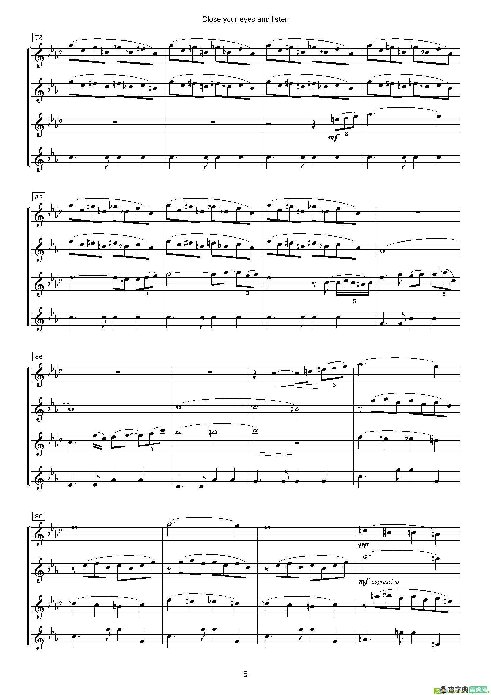 Closeyoureyesandlisten（四重奏总谱+分谱）萨克斯谱