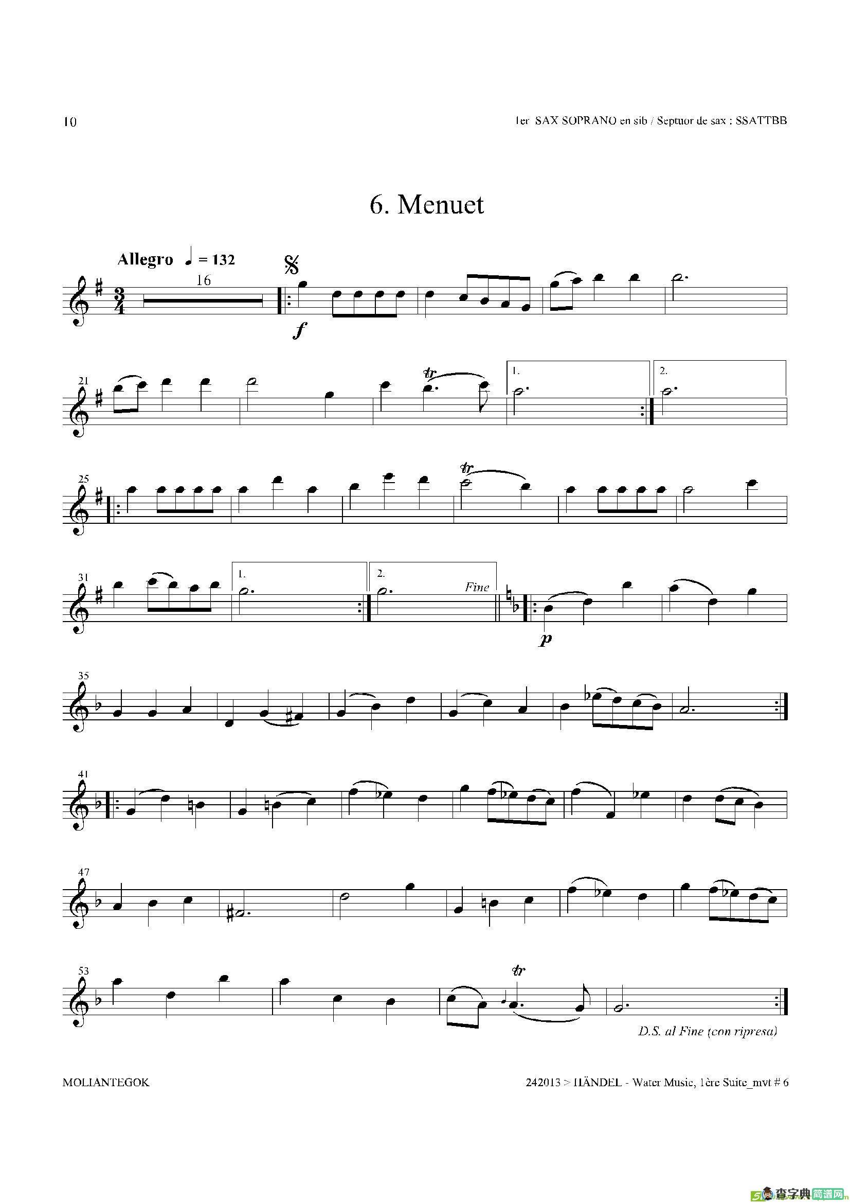 WaterMusic（HWV.348No.1）（第一高音萨克斯）萨克斯谱