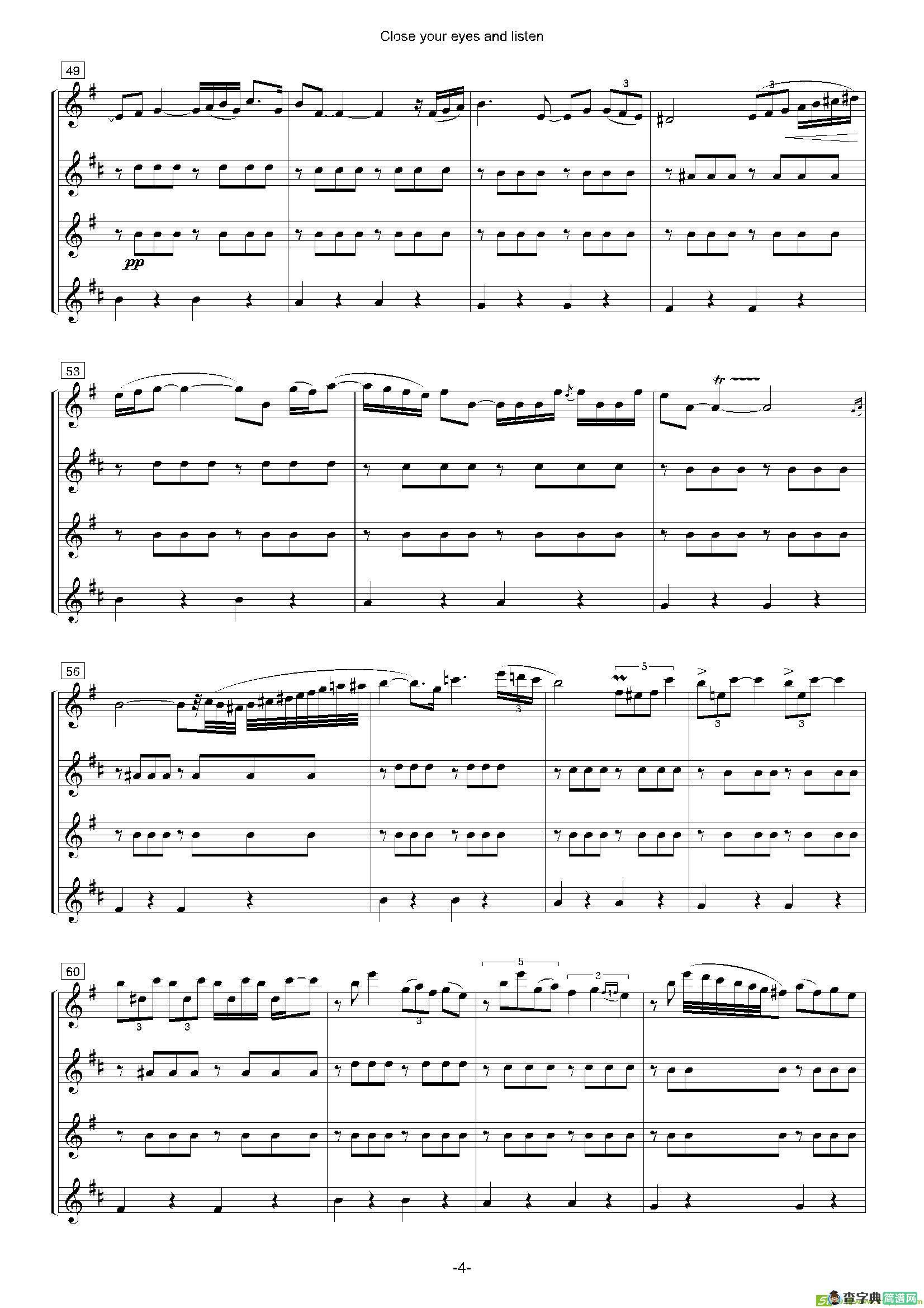 Closeyoureyesandlisten（四重奏总谱+分谱）萨克斯谱
