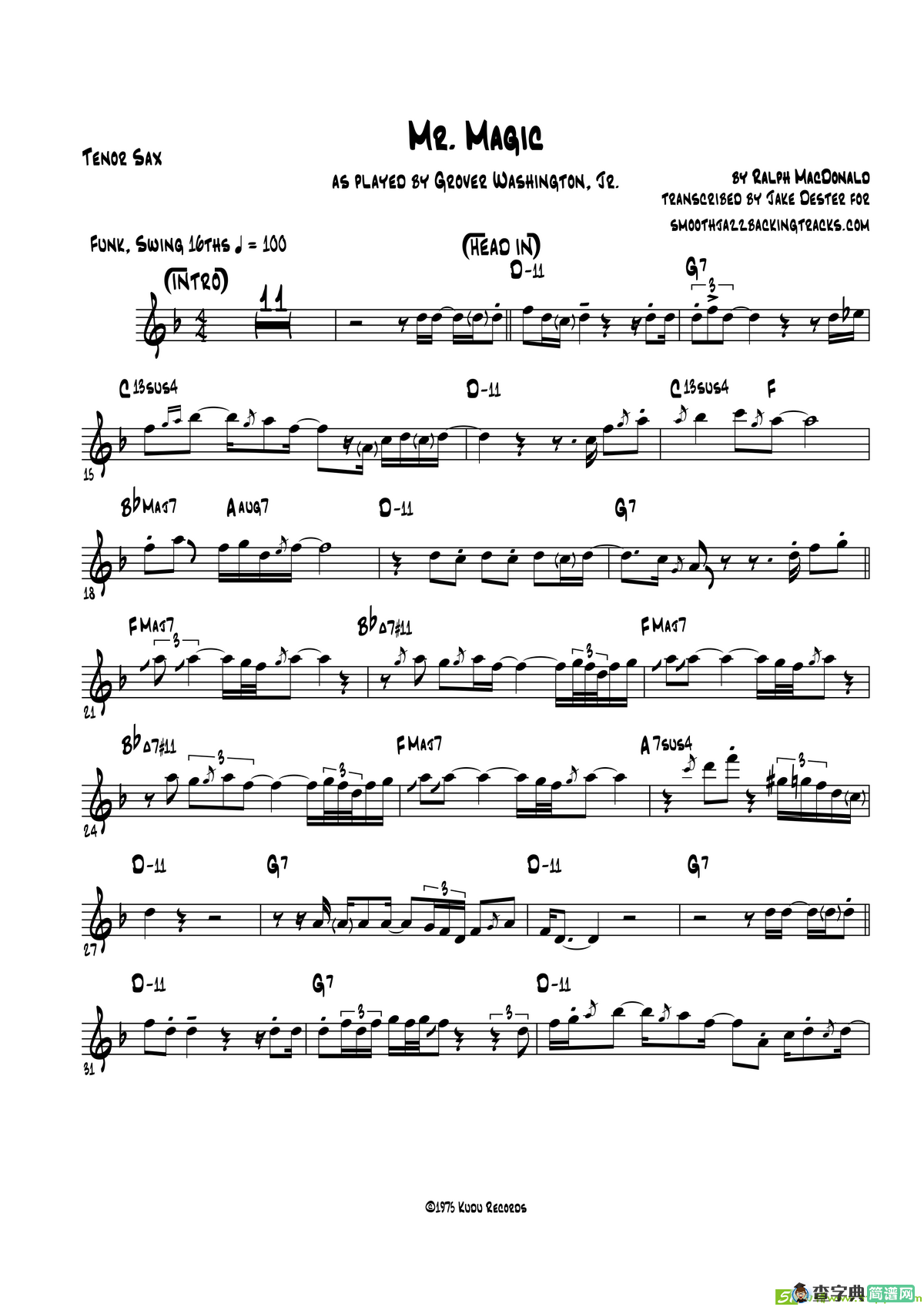 MrMagic（次中音萨克斯）萨克斯谱
