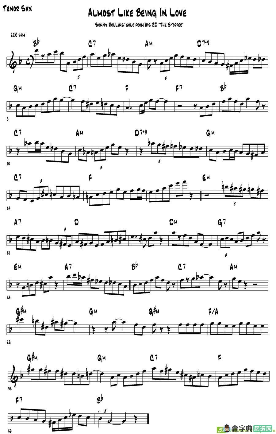 Almost Like Being in Love萨克斯曲谱(Sonny演唱)