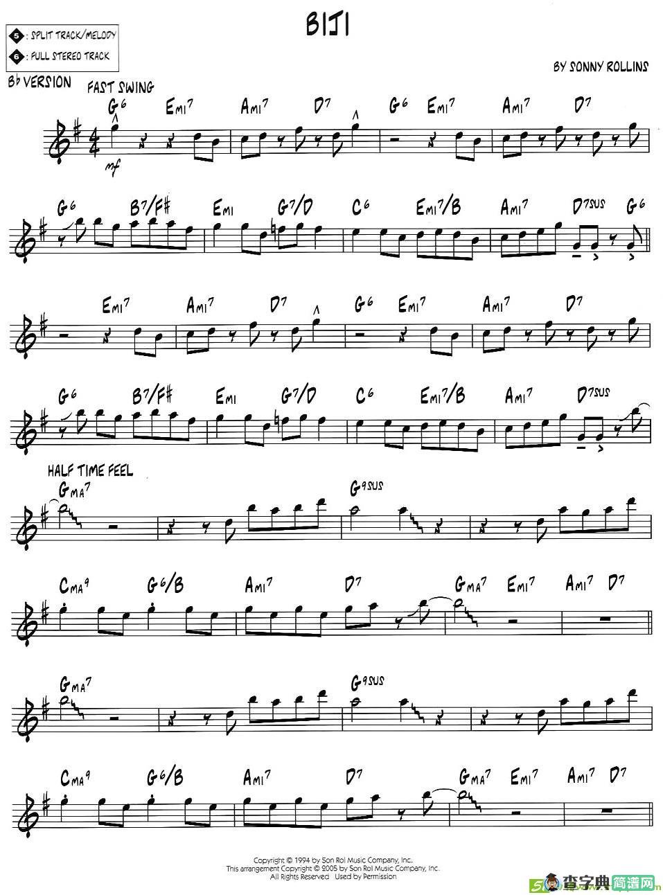 BIJI萨克斯谱(sonny作曲,sonny演唱)