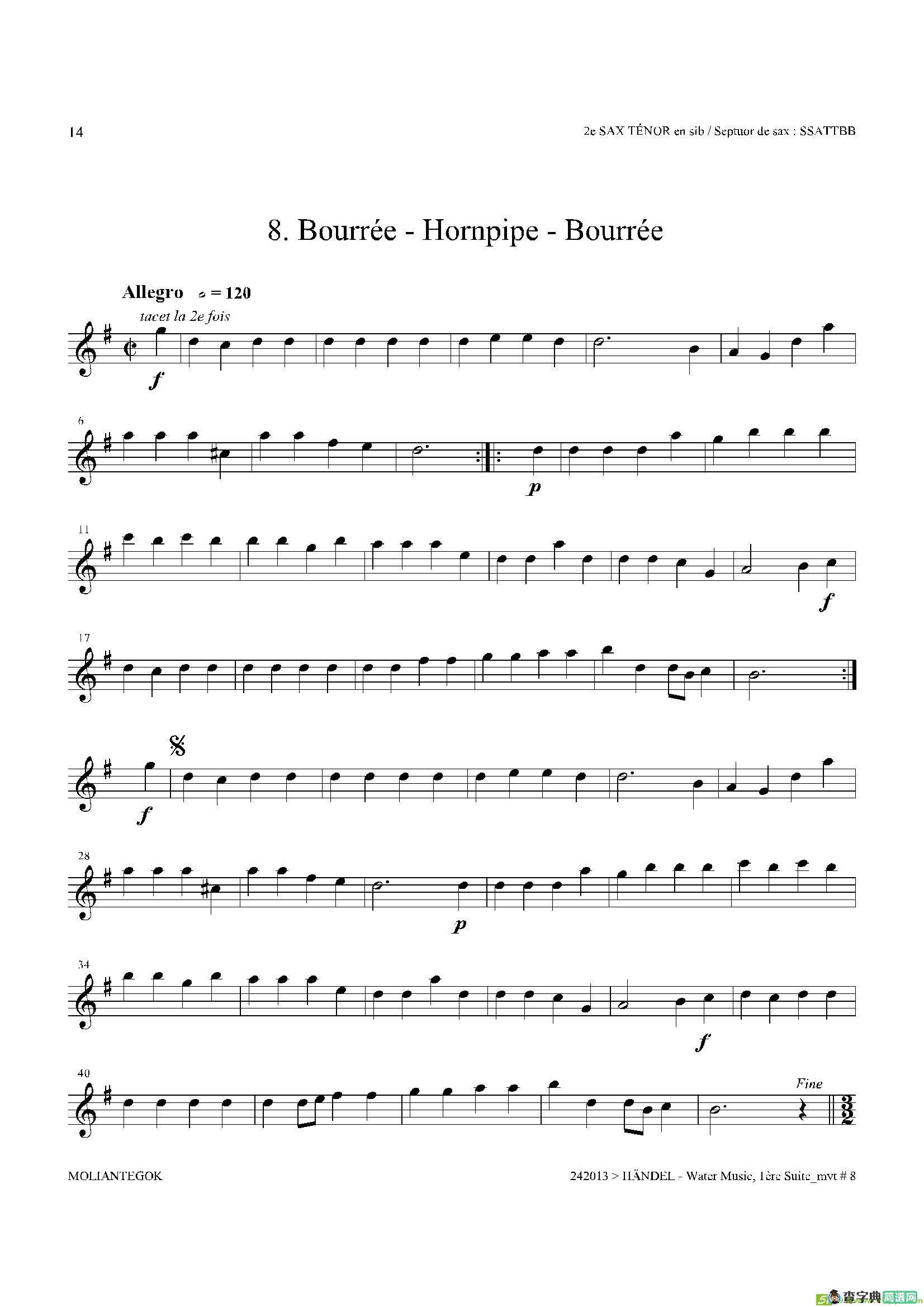 WaterMusic（HWV.348No.1）（第二次中音萨克斯）萨克斯谱