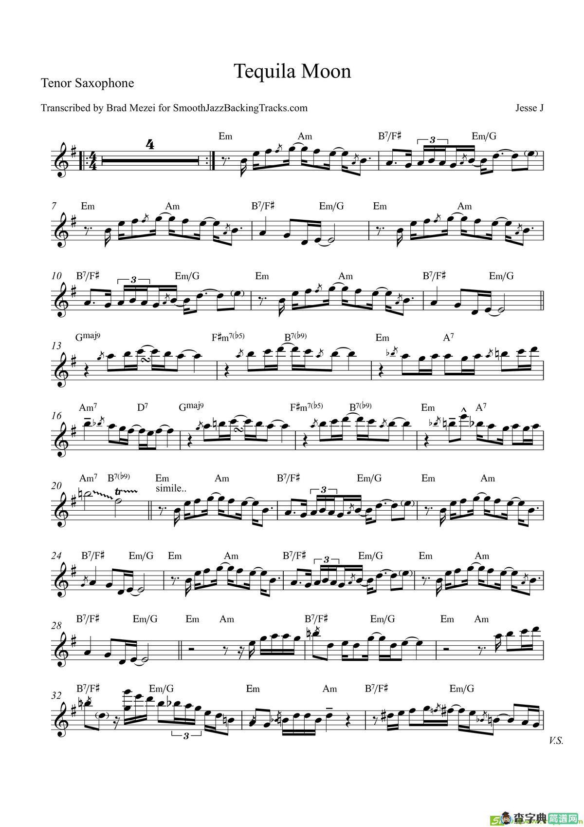 TequilaMoon（次中音萨克斯）萨克斯谱