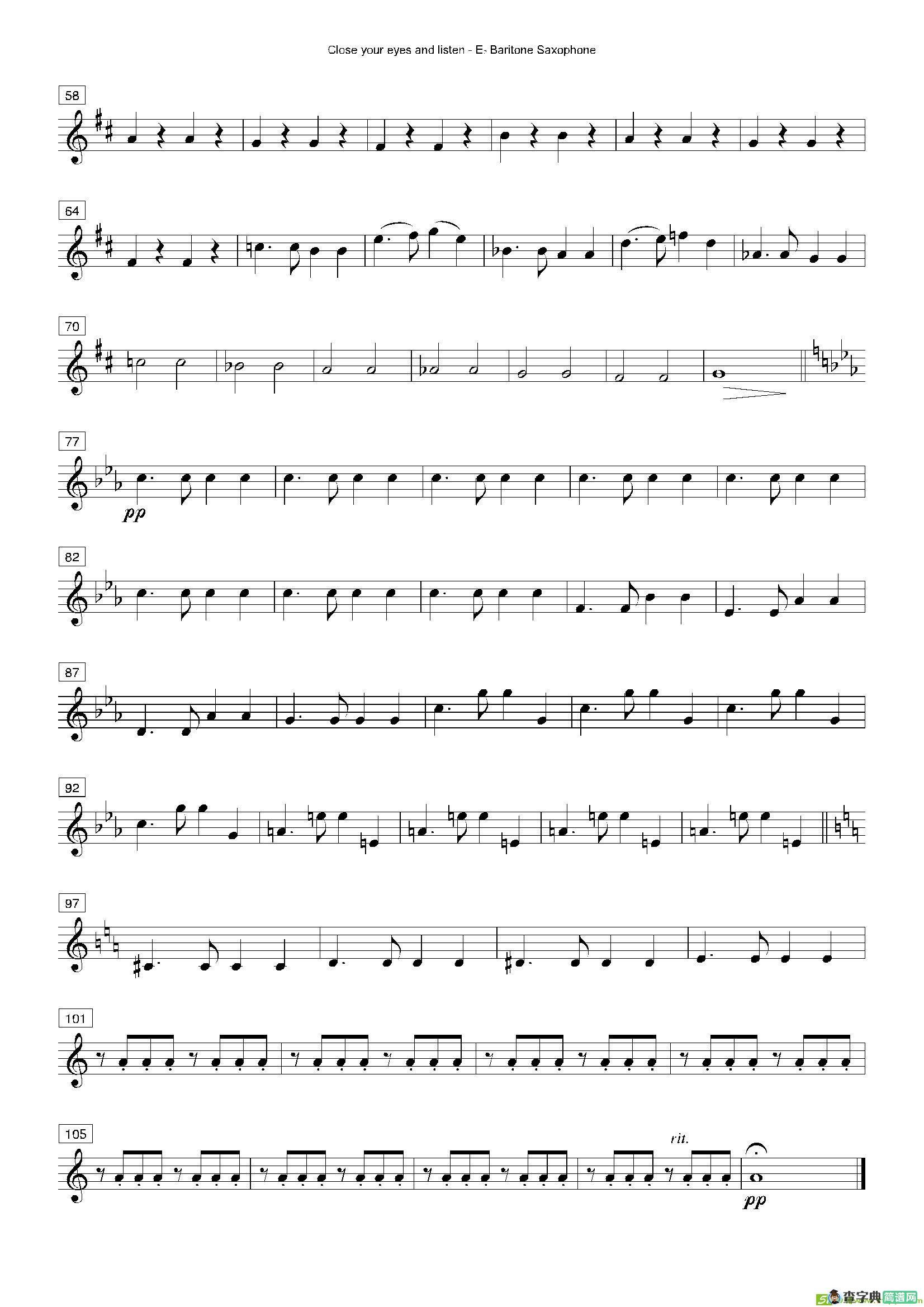 Closeyoureyesandlisten（四重奏总谱+分谱）萨克斯谱
