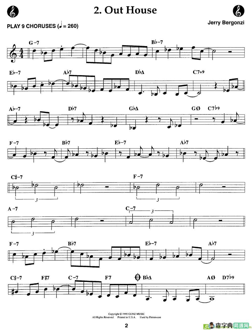 Out House - Cont.萨克斯曲谱(Jerry演唱)