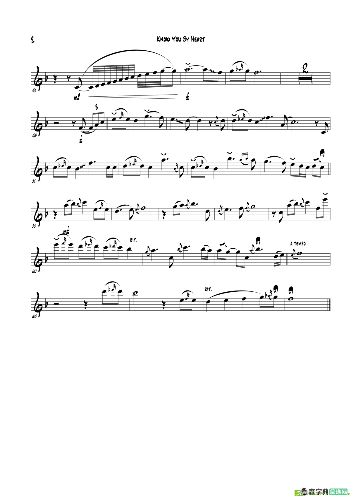 KnowYouByHeart（次中音萨克斯）萨克斯谱