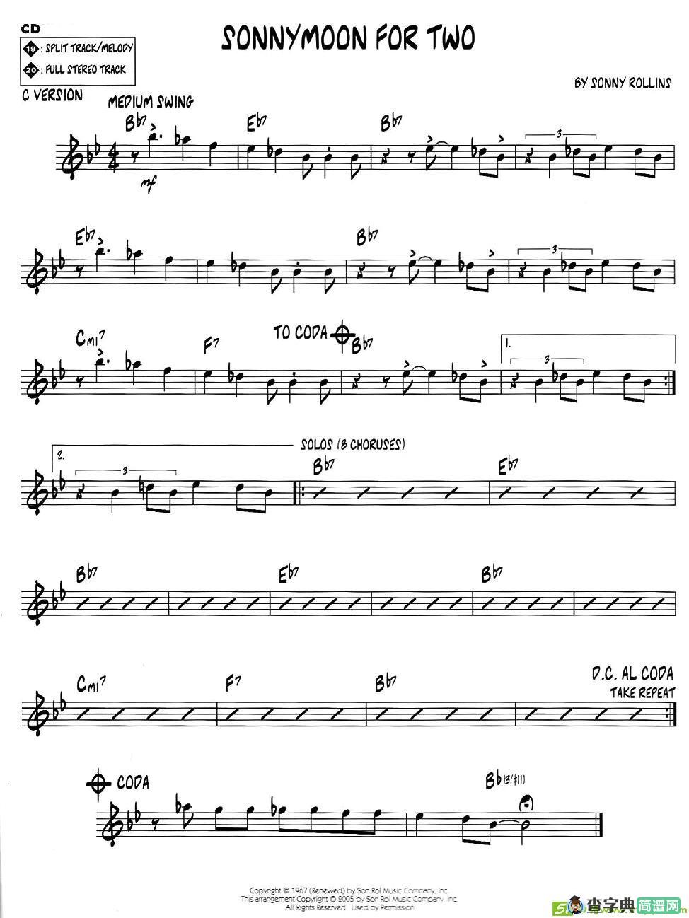SONNYMOON FOR TWO萨克斯谱(sonny作曲,sonny演唱)