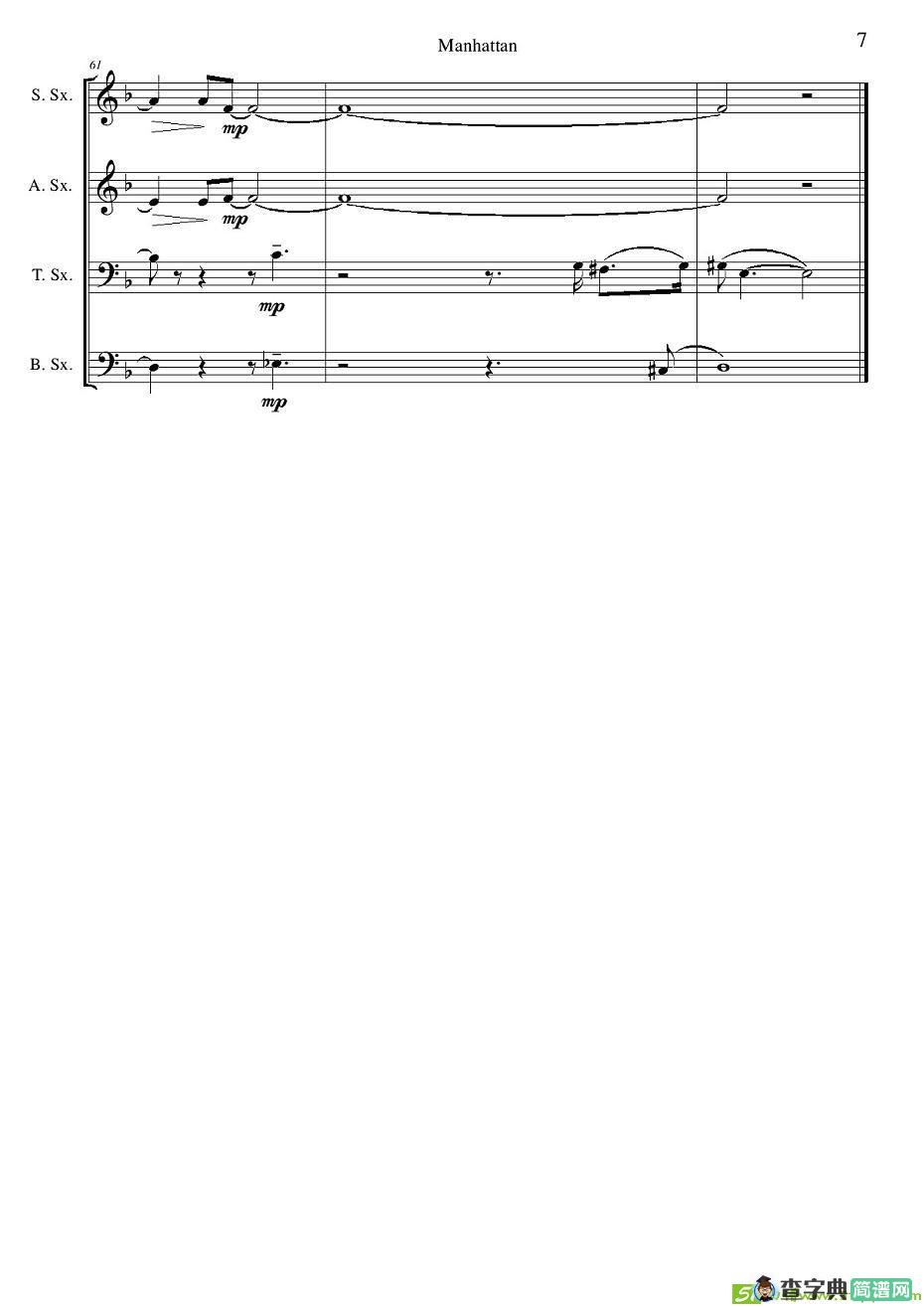 Manhattan score萨克斯谱