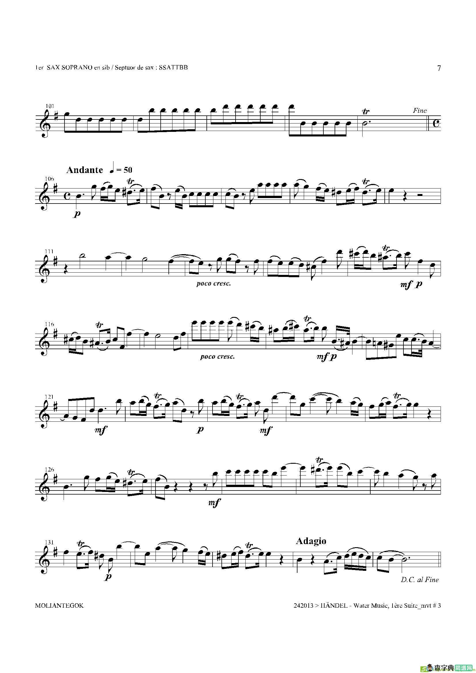 WaterMusic（HWV.348No.1）（第一高音萨克斯）萨克斯谱