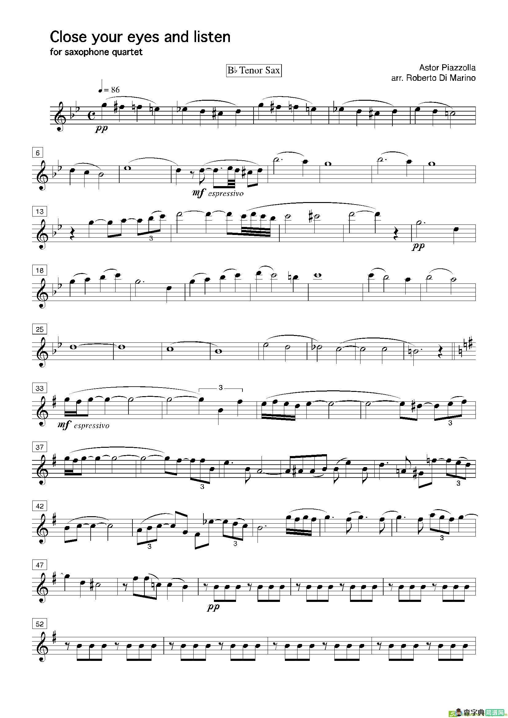 Closeyoureyesandlisten（四重奏总谱+分谱）萨克斯谱