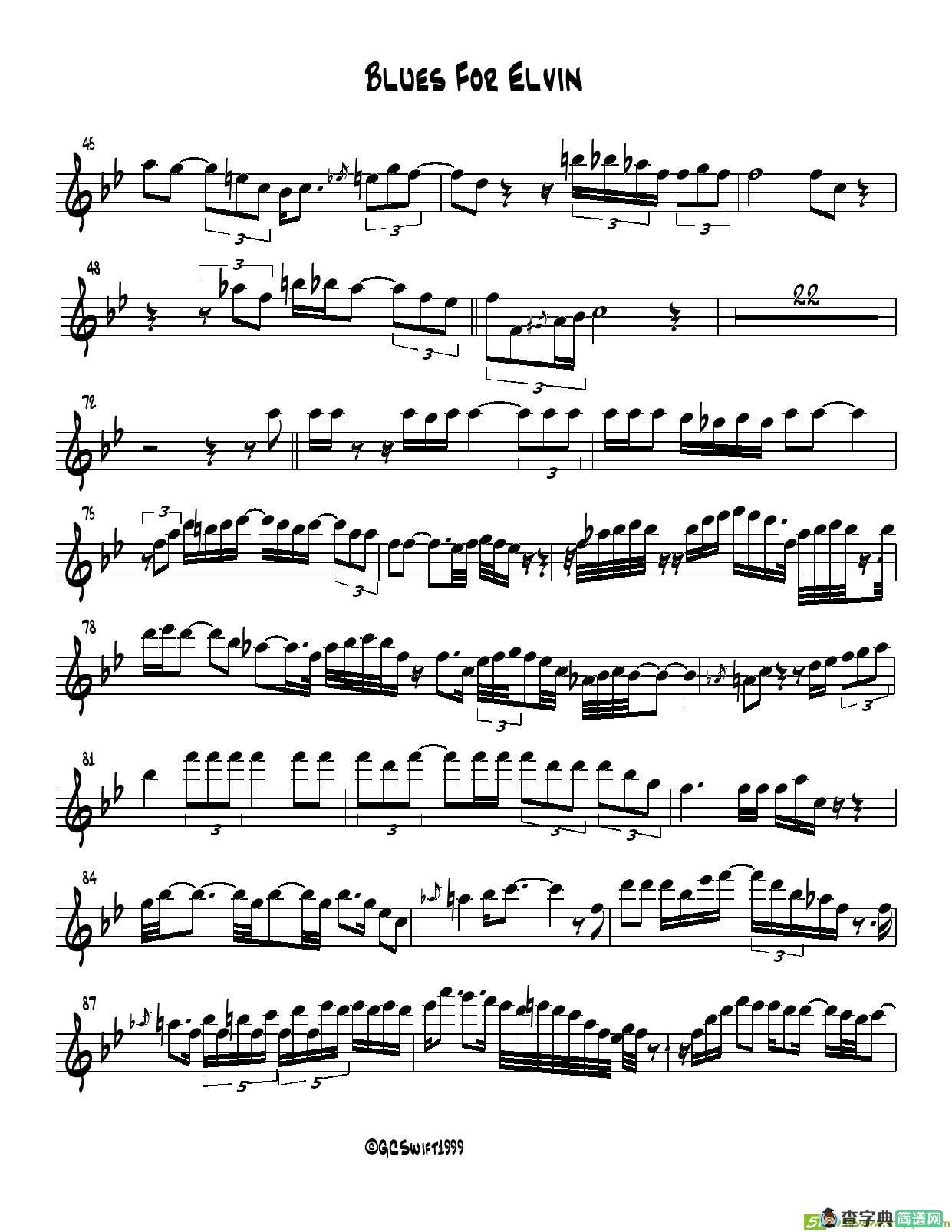 BLUES FOR ELVIN萨克斯谱