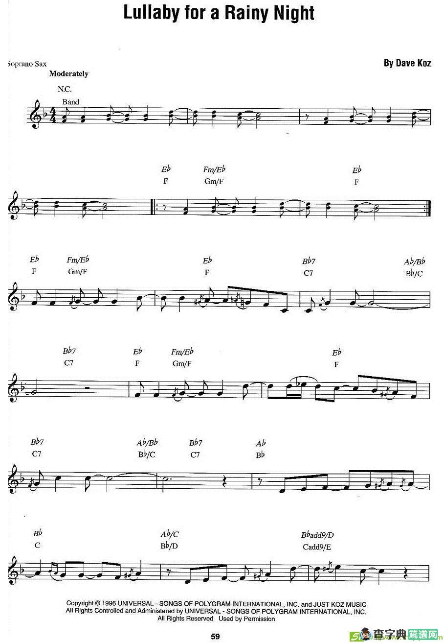 Lullaby for a Rainy Night萨克斯谱(Dave作曲)