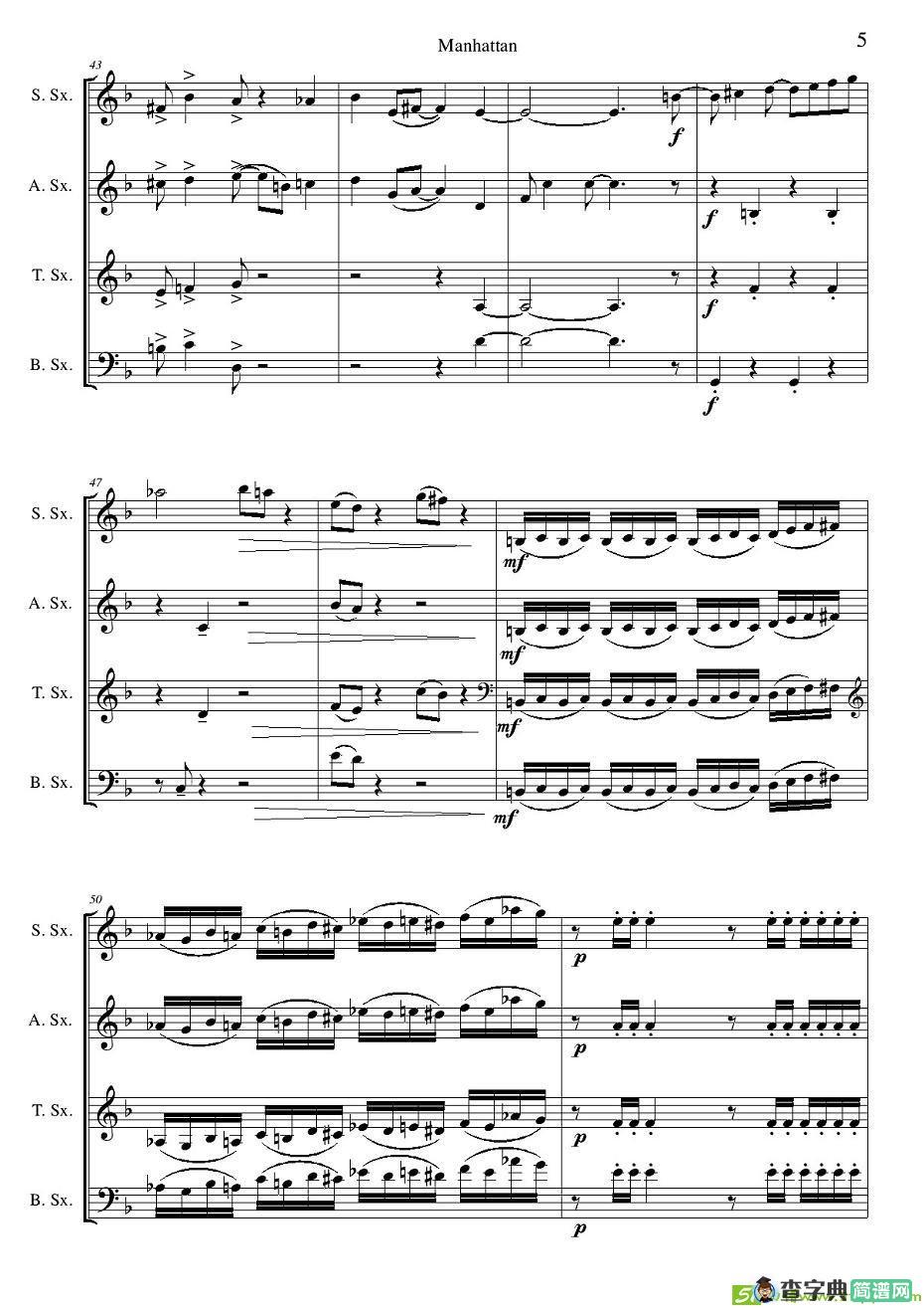 Manhattan score萨克斯谱