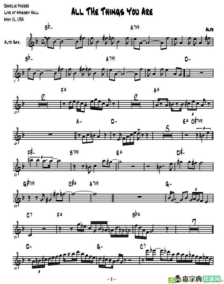 All The Things You Are萨克斯谱(查理帕克作曲)