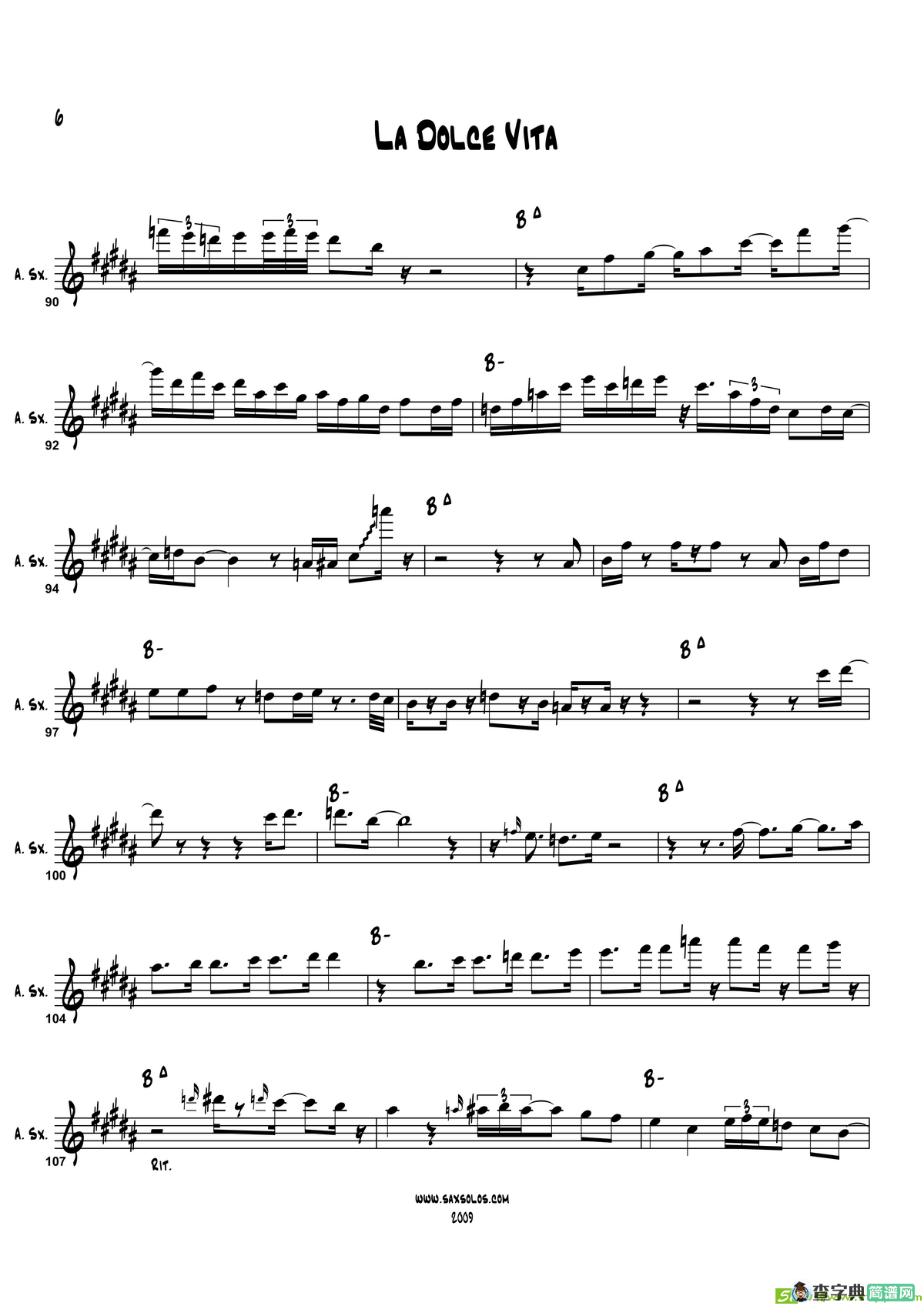 LaDolceVita（中音萨克斯）萨克斯谱