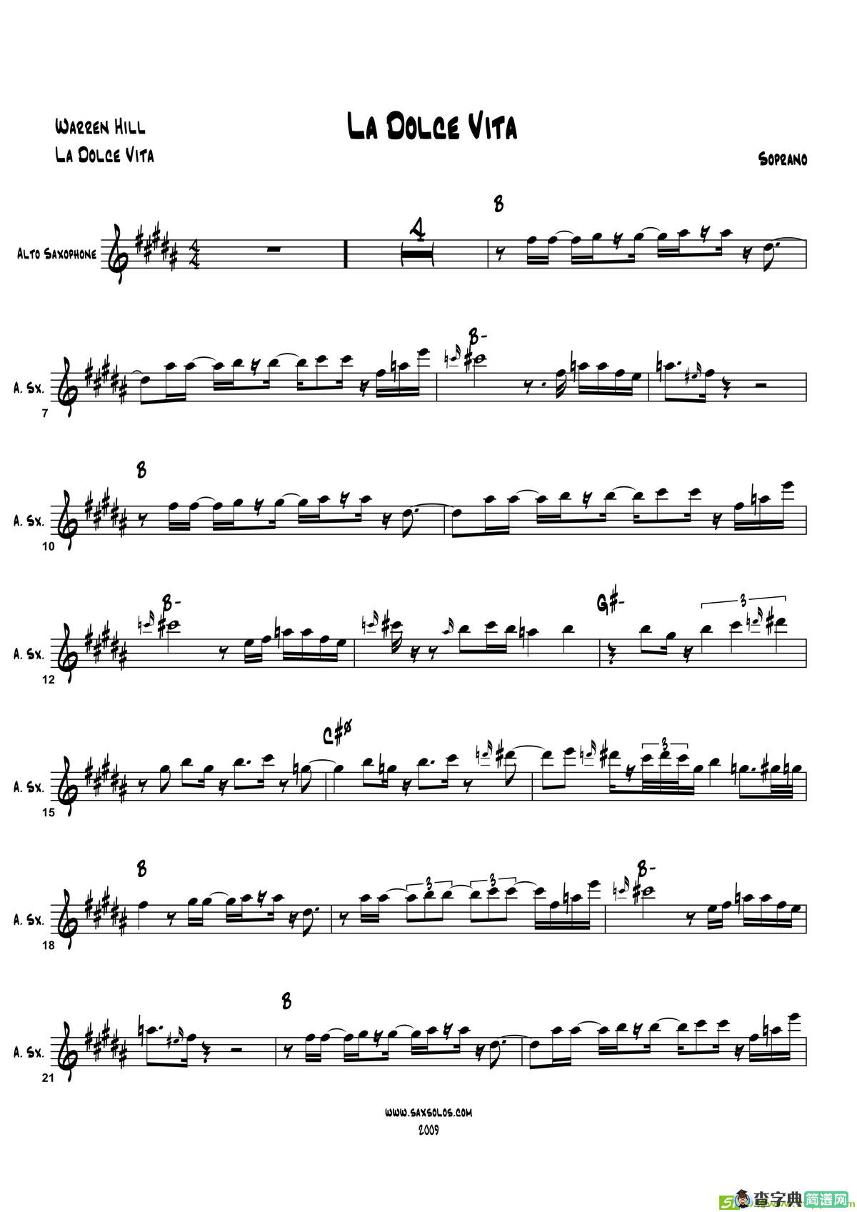 LaDolceVita（中音萨克斯）萨克斯谱