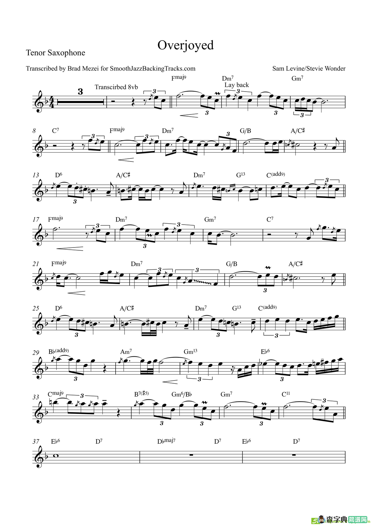 Overjoyed（次中音萨克斯）萨克斯谱