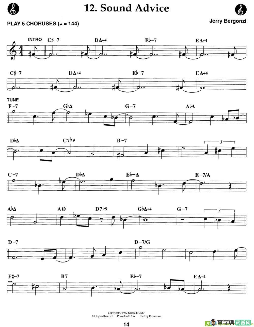 Sound Advice - Cont.萨克斯曲谱(Jerry演唱)