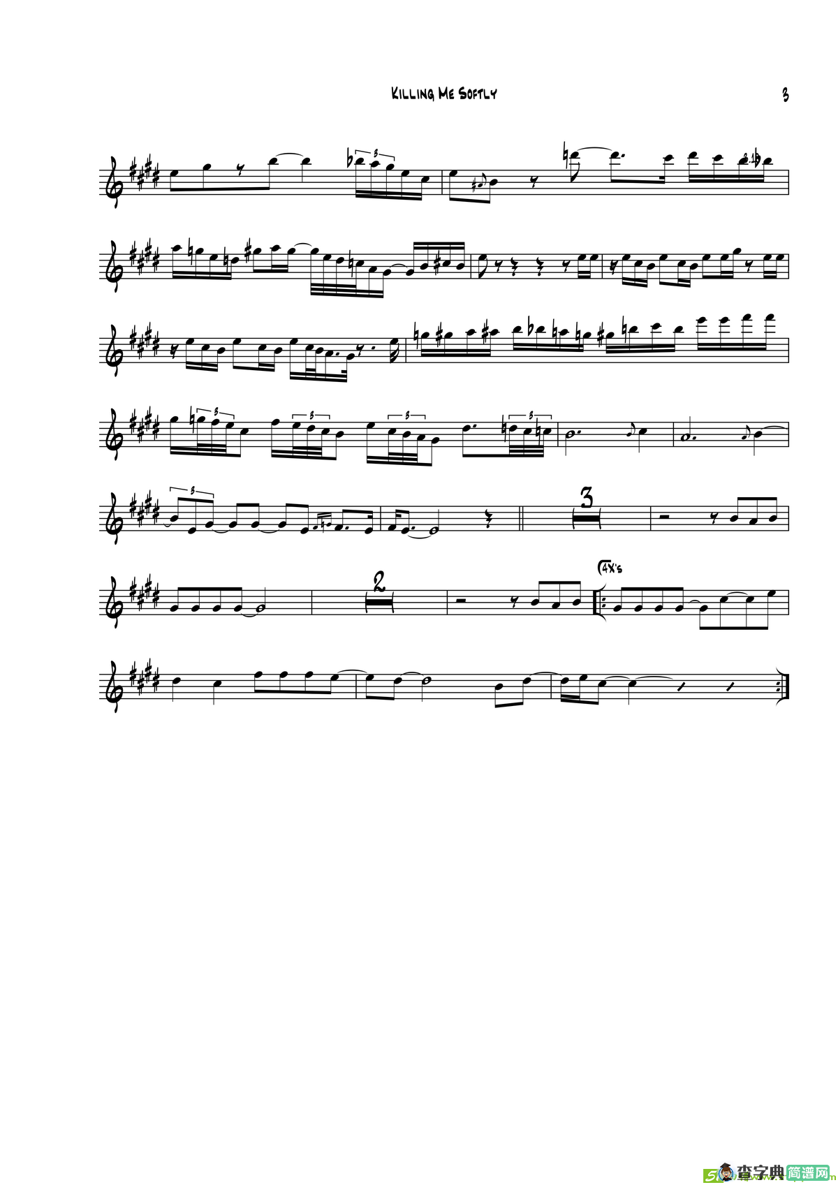KillingMeSoftly（中音萨克斯）萨克斯谱