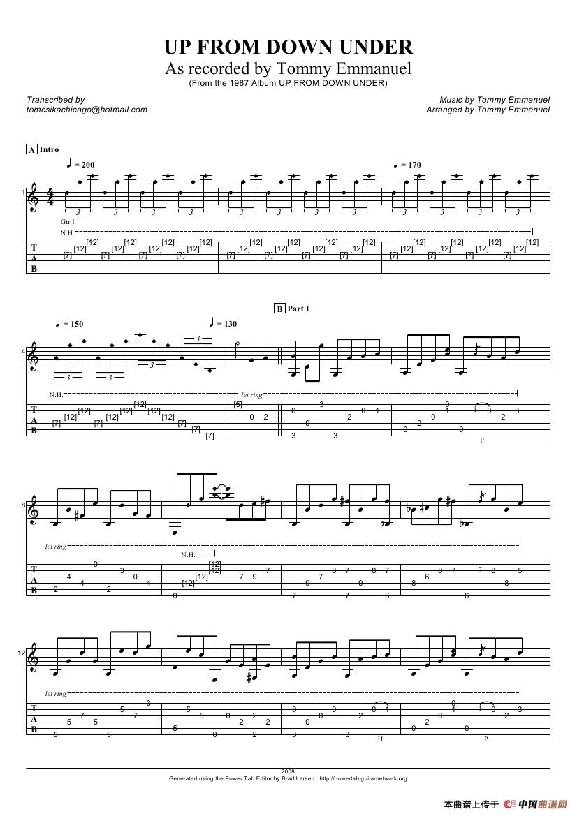 tommy emmanuel：up from down under（指弹吉它）吉他谱