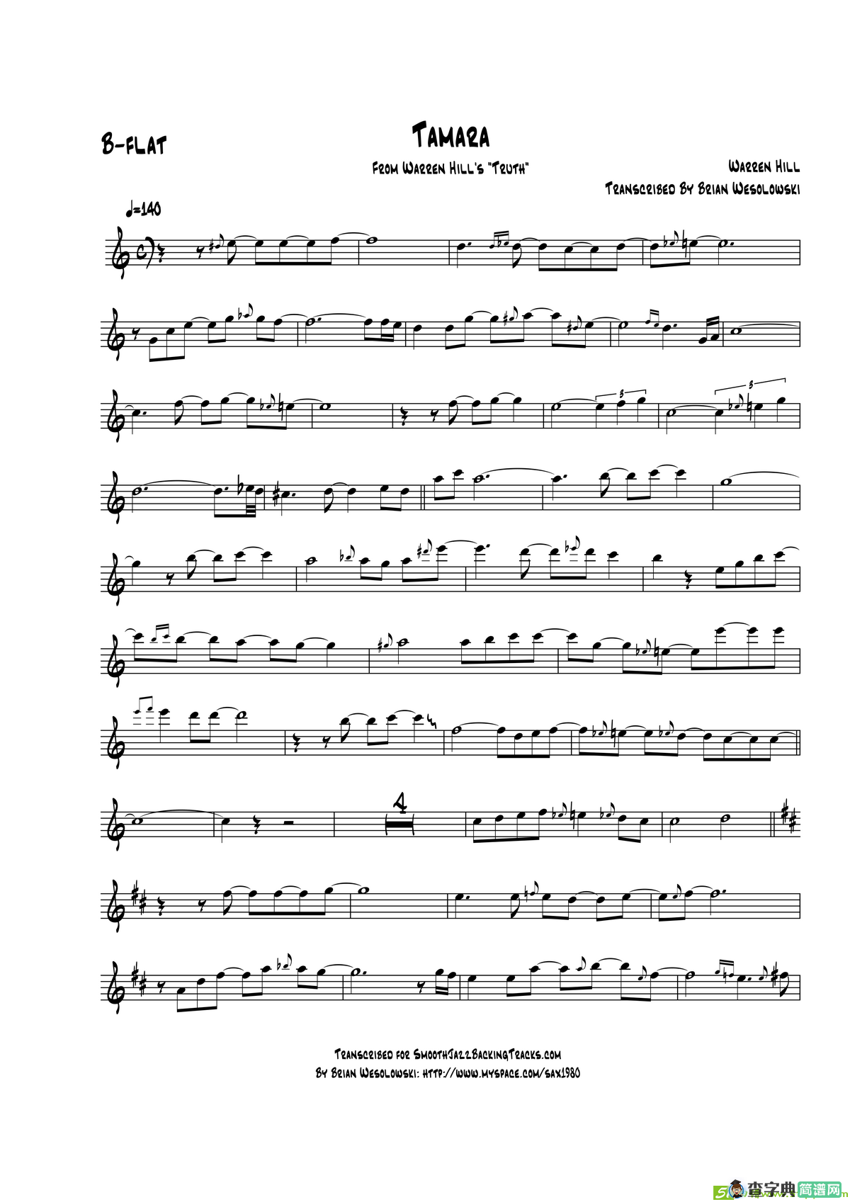 Tamara（次中音萨克斯）萨克斯谱