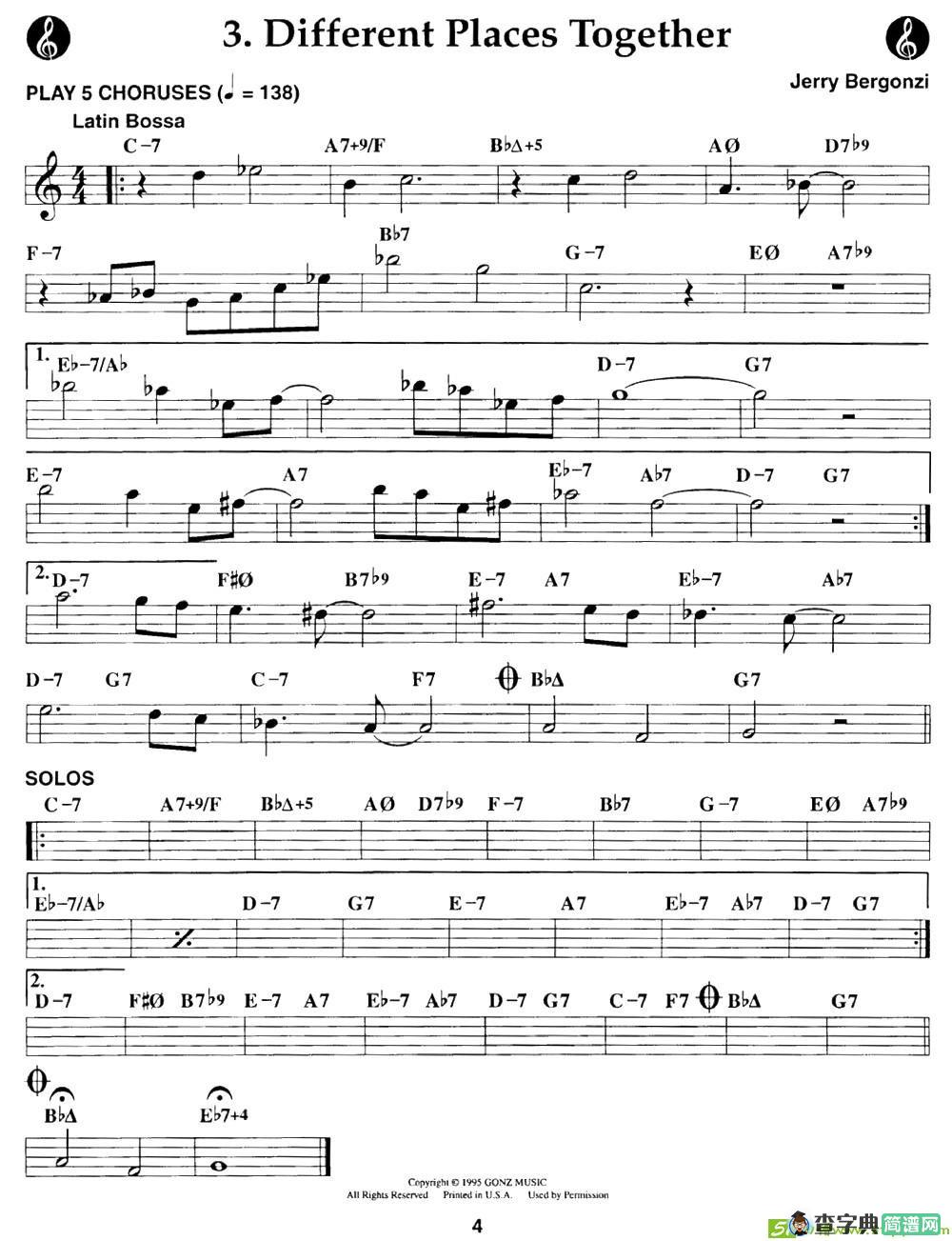 Different Places Together萨克斯曲谱(Jerry演唱)