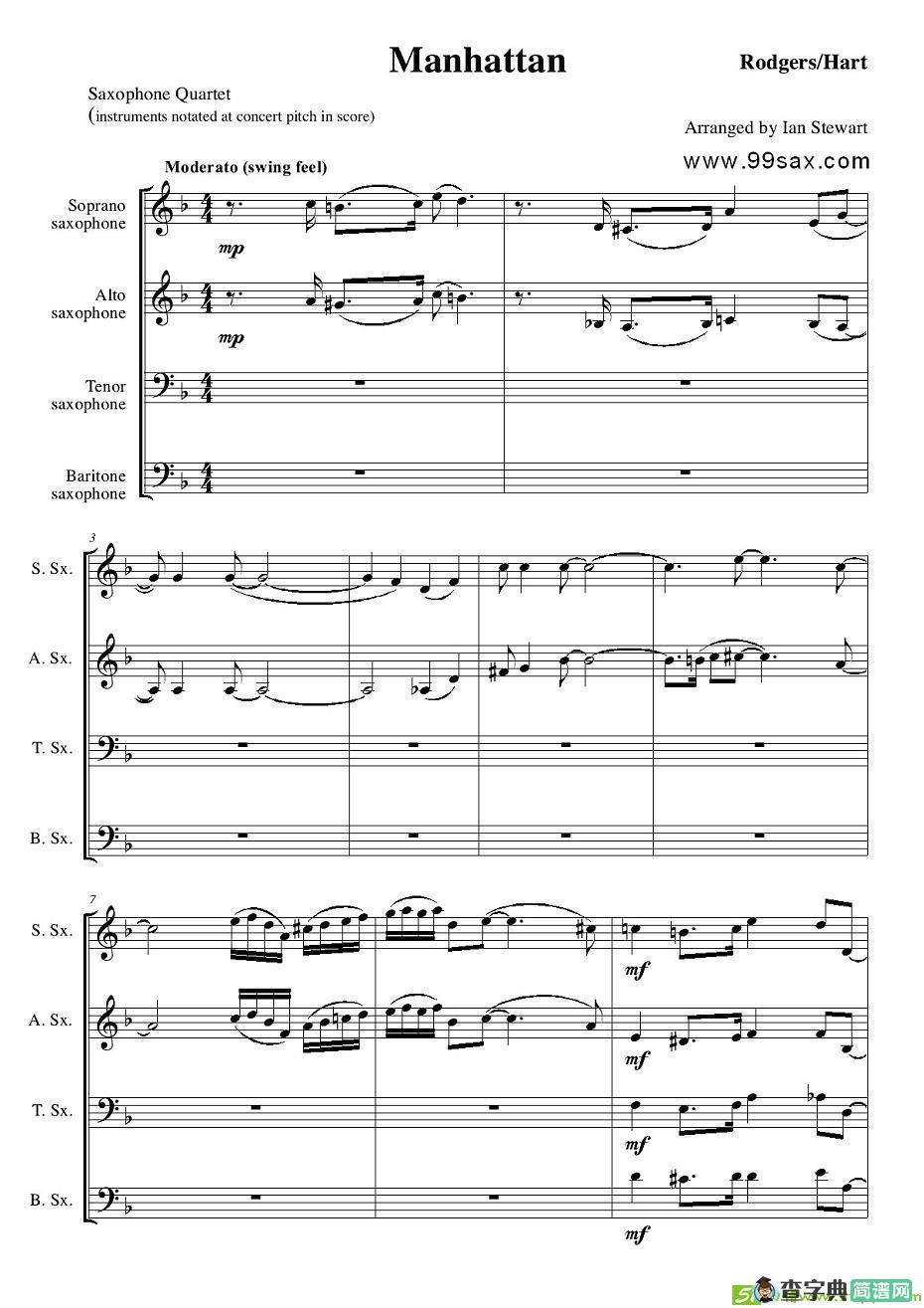 Manhattan score萨克斯谱