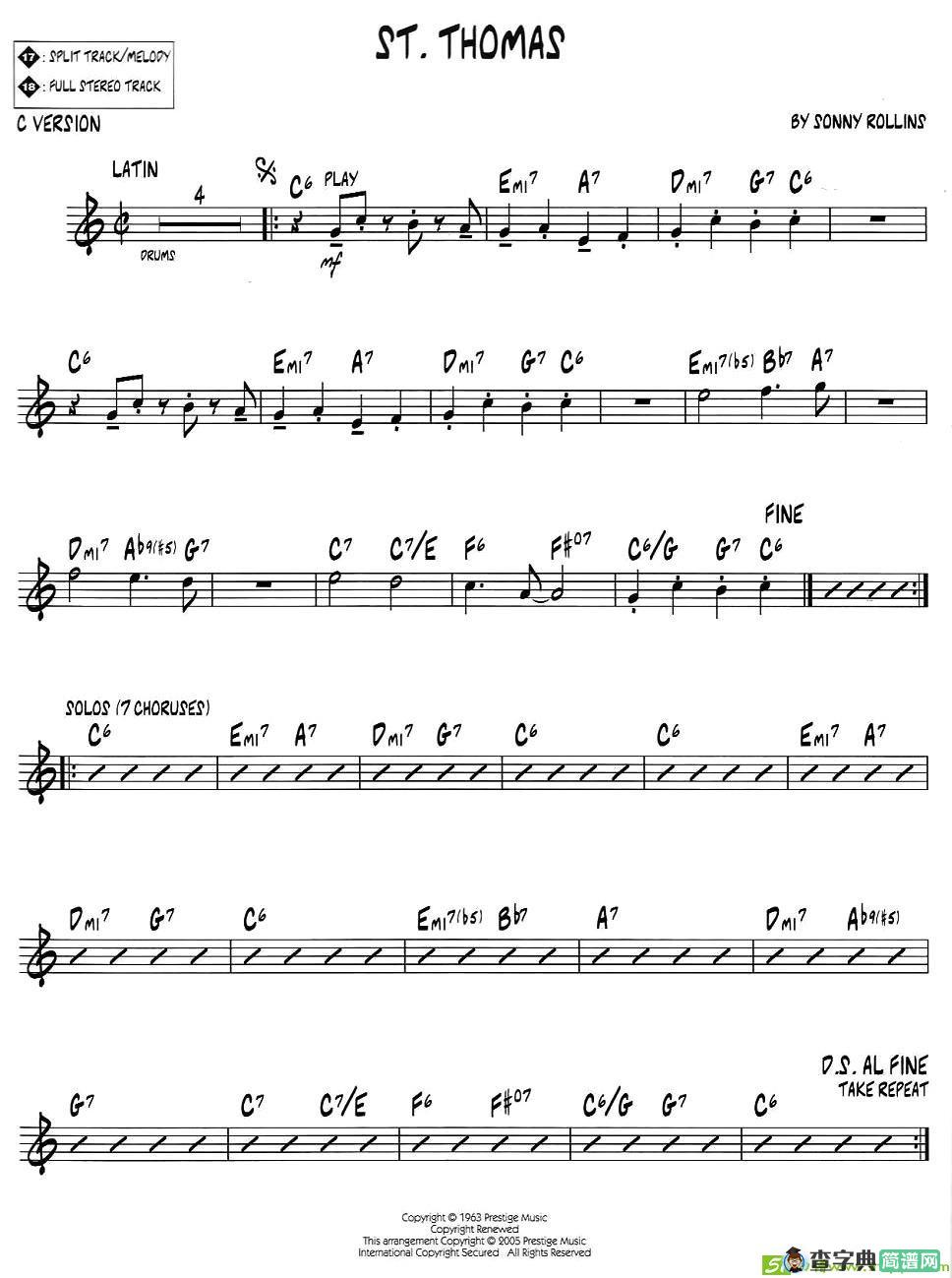 ST. THOMAS萨克斯谱(sonny作曲,sonny演唱)