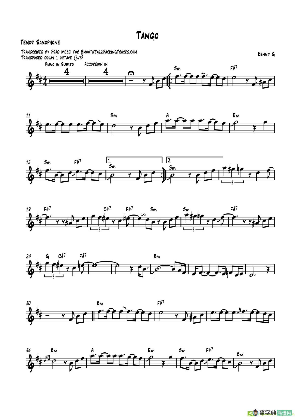 Tango（次中音萨克斯）萨克斯谱