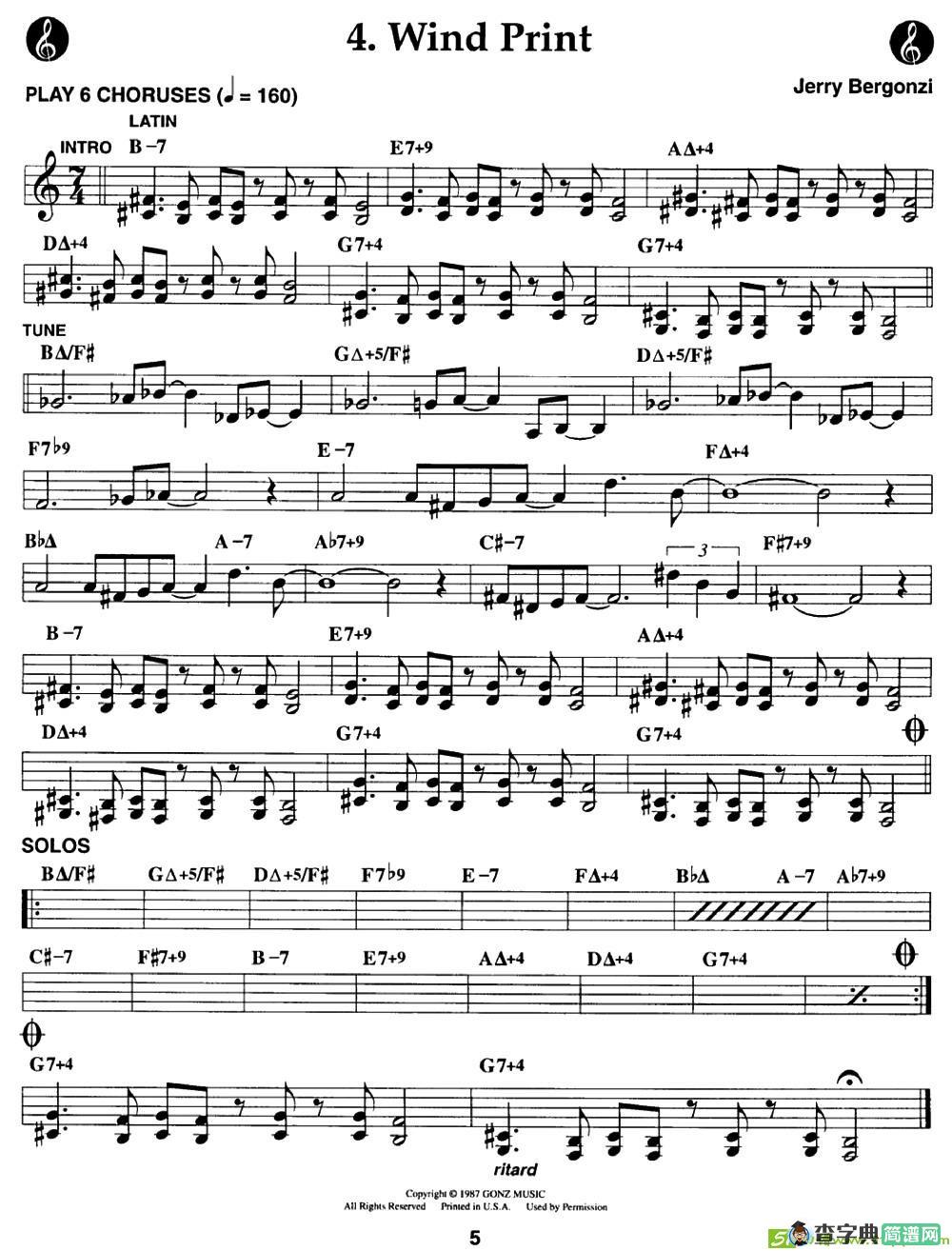 Wind Print萨克斯曲谱(Jerry演唱)