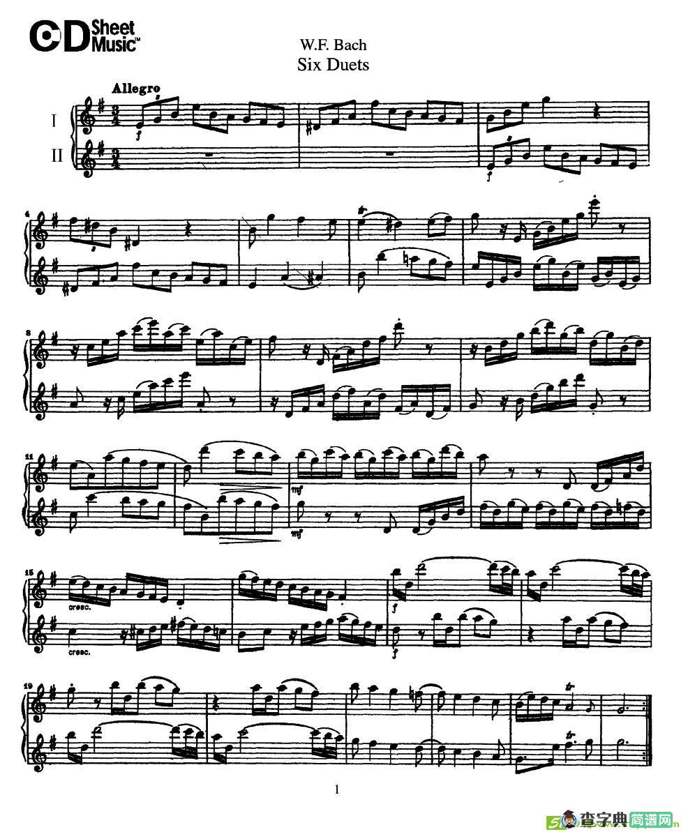 Six  Duets萨克斯谱(W.F.巴赫作曲)