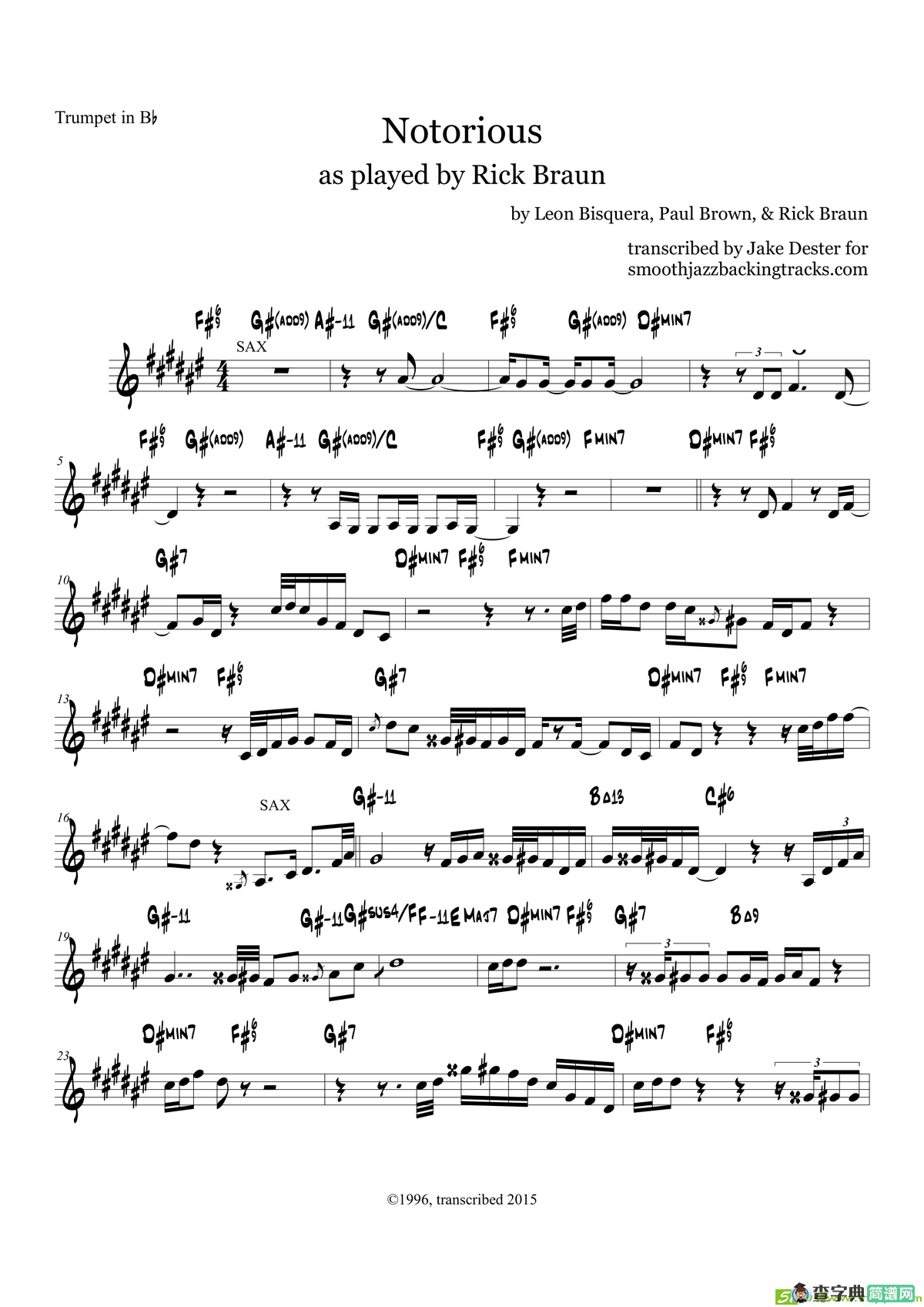 Notorious（TrumpetBb）萨克斯谱